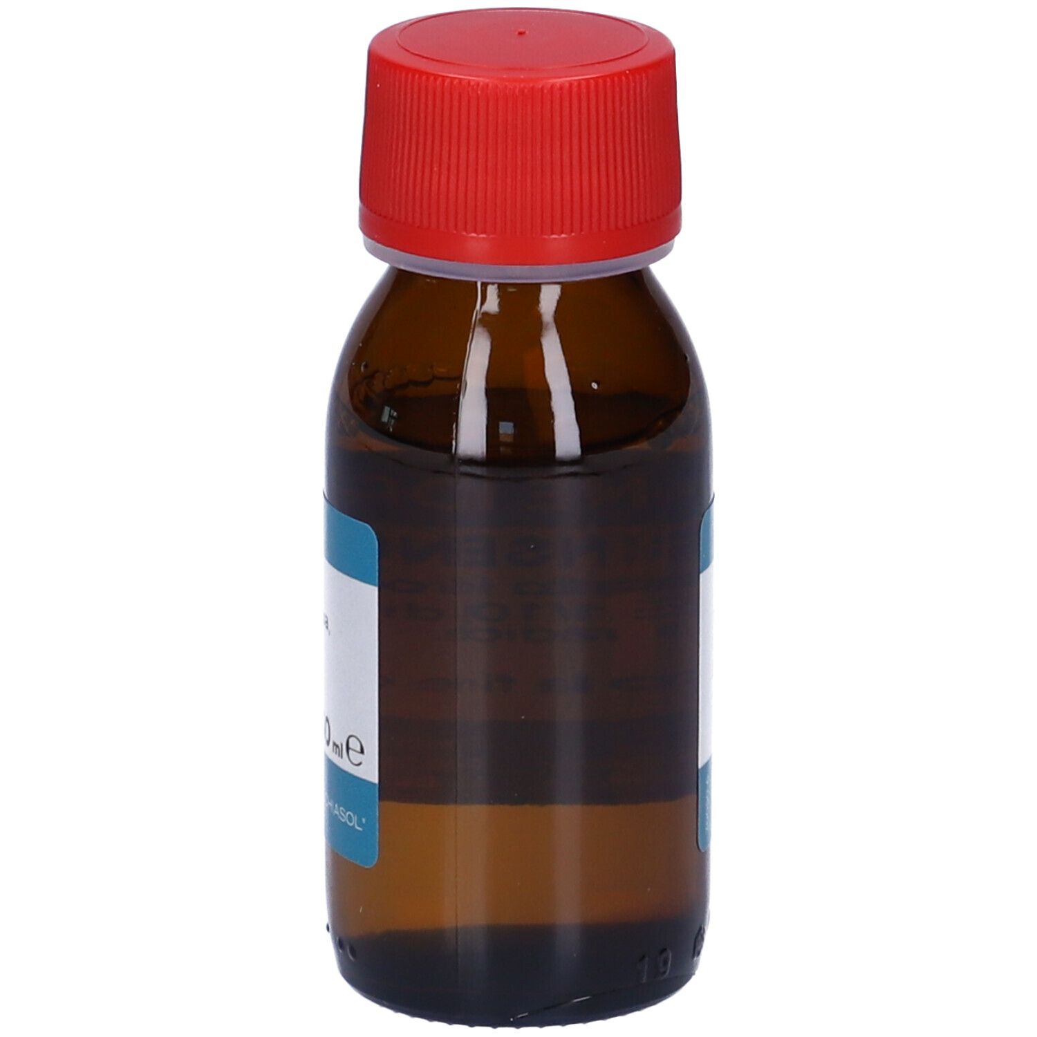 Flacone di vetro marrone con tappo rosso. L'etichetta indica Ginseng. Contiene il 55% di alcol.