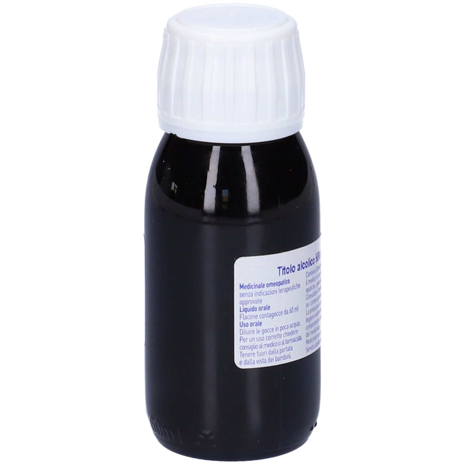 Flacone di vetro marrone, tappo bianco. Etichetta: Solidago virga aurea, Tintura madre. Marchio Boiron.