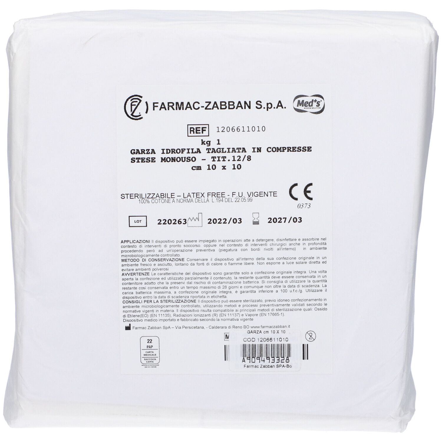 Garza Idrofila Tagliata in Compresse Stese 12/8 10x10cm 1kg