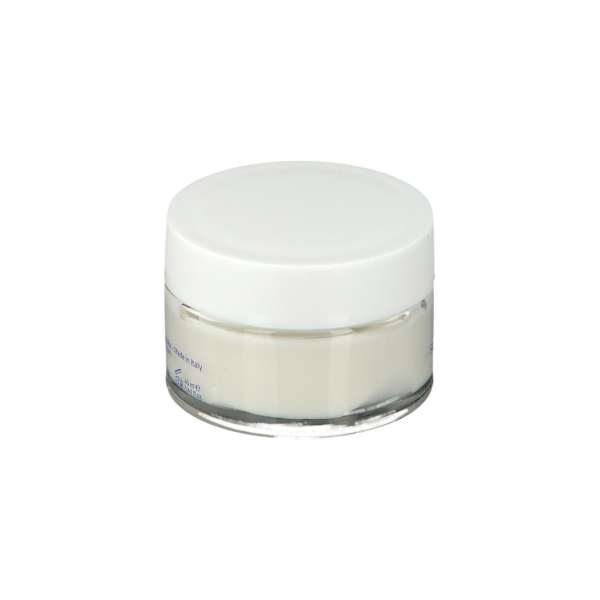 Vasetto con coperchio bianco. Scritta: EuPhidra Skin Progress System, Crema Anti Età.