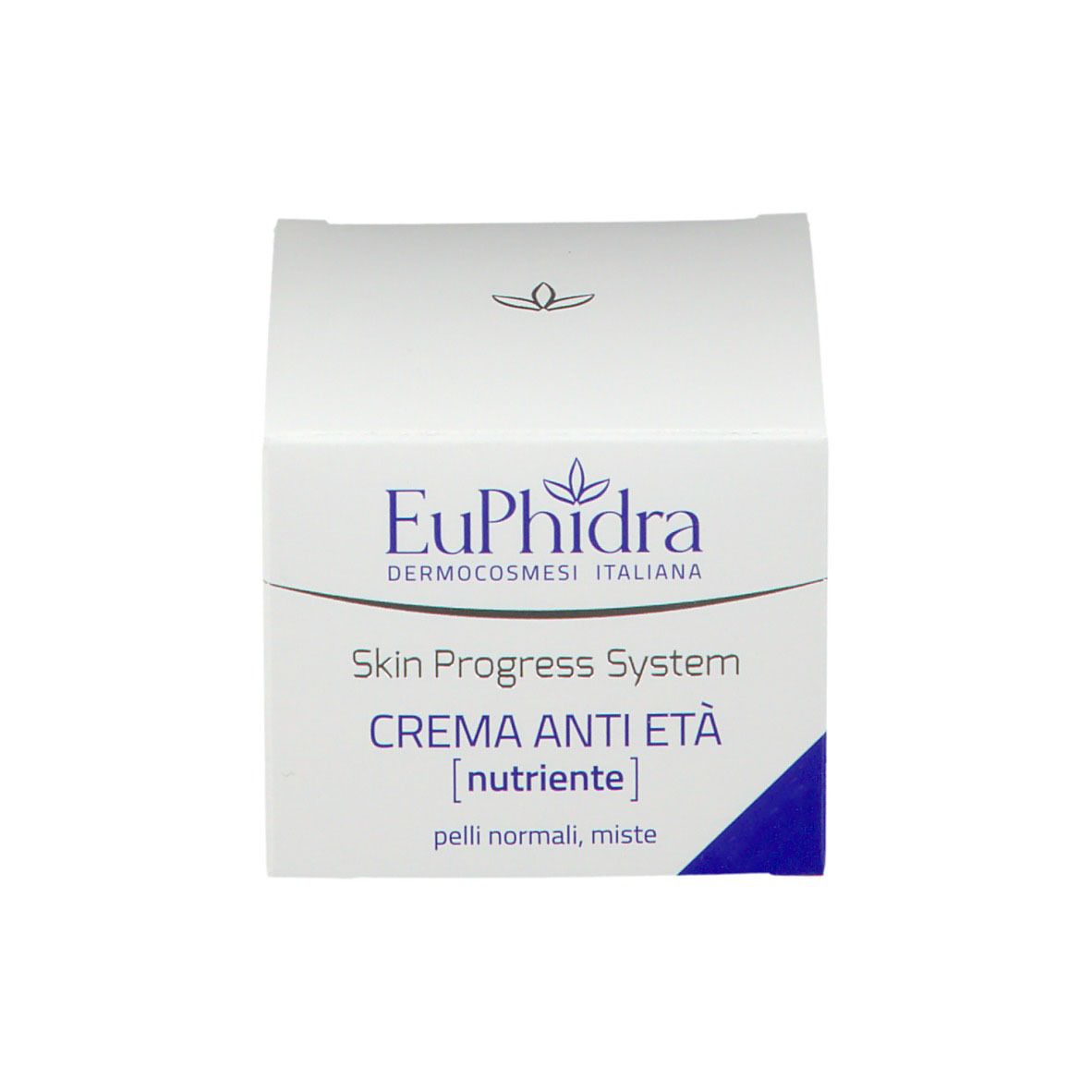 Confezione. Scritta: EuPhidra Skin Progress System, Crema Anti Età, pelli normali/miste.