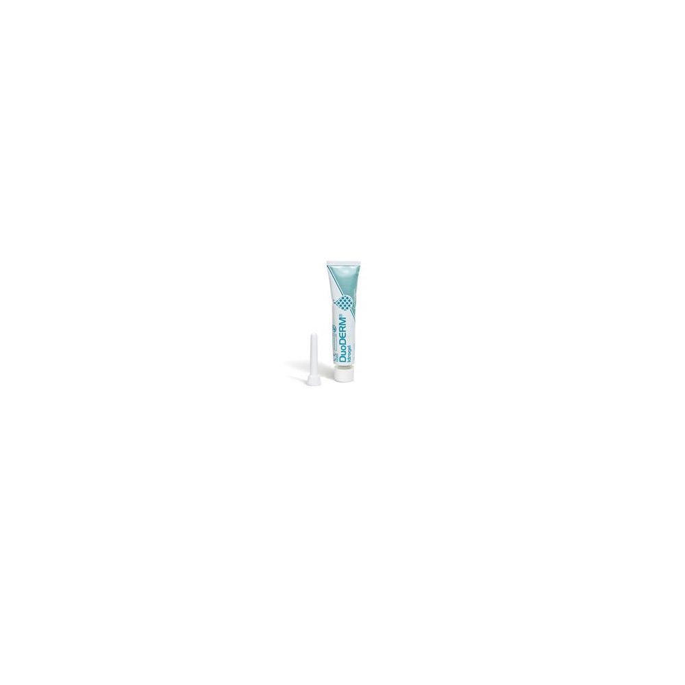 Tubo simile a dentifricio con applicatore. Design turchese e bianco. Confezione sterile.