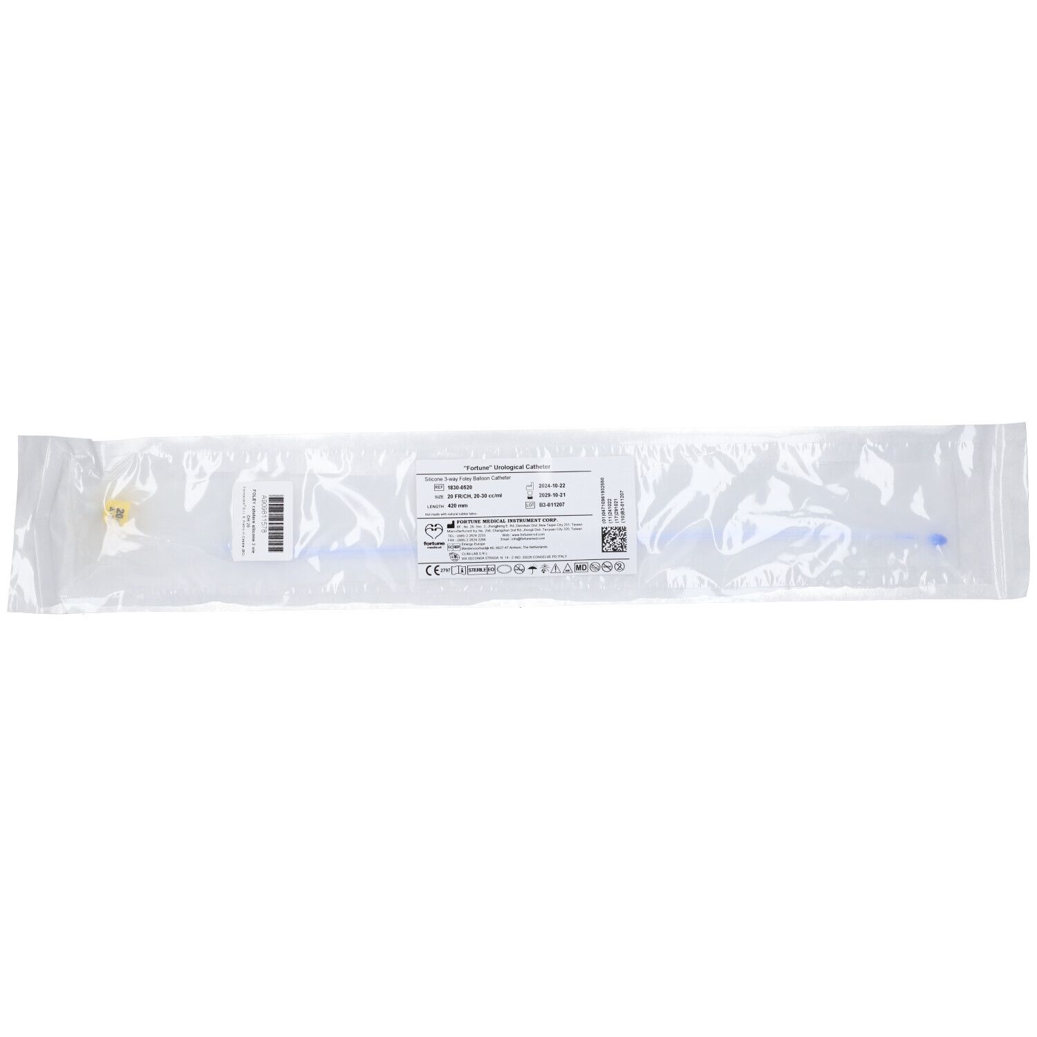 Catetere Uretrale Foley In Puro Silicone Ch20 Tre Vie Punta In Nelaton, Capacita' Del Palloncino 10Ml, Superficie Liscia