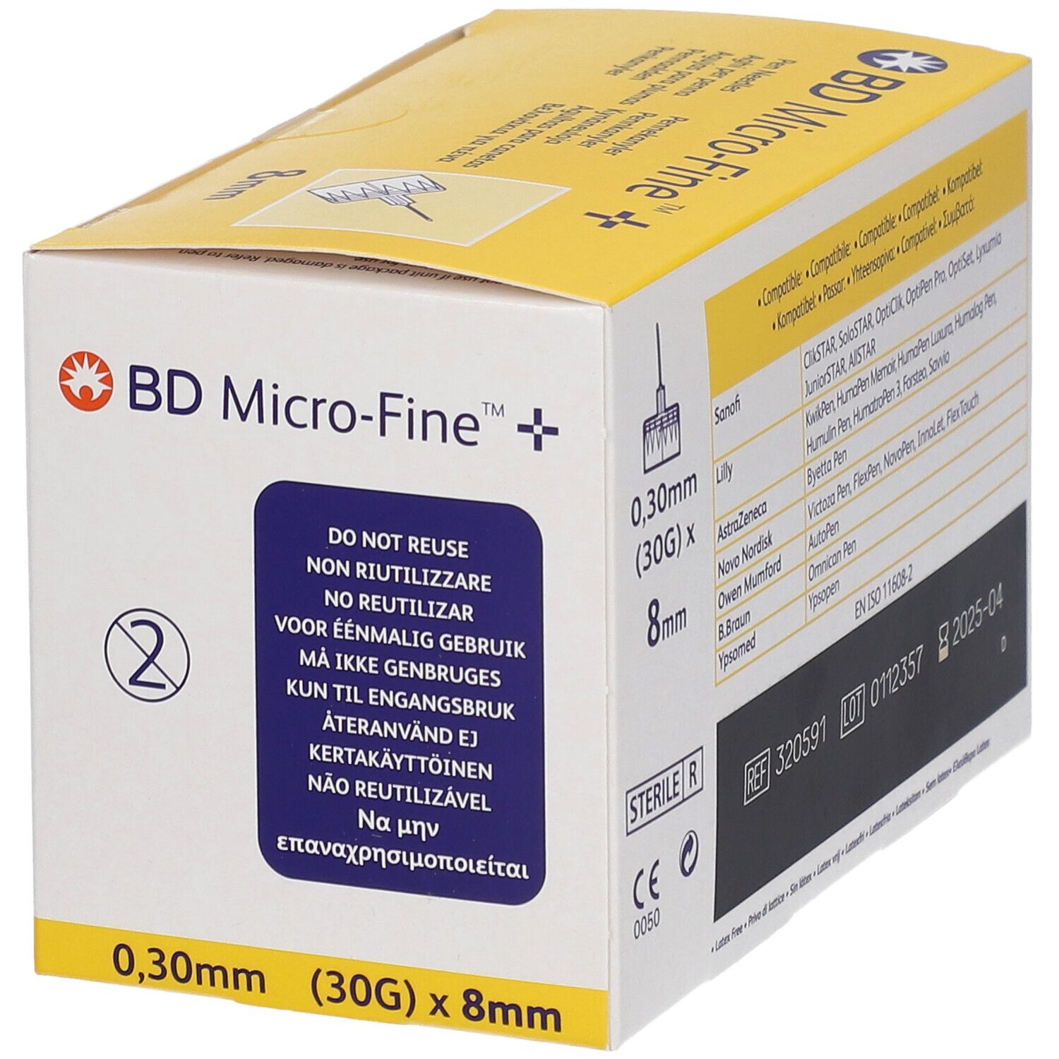 BD Micro-Fine Pen Nadeln, 8mm Länge, 0,30mm (30G). Packung mit 100 Stück.