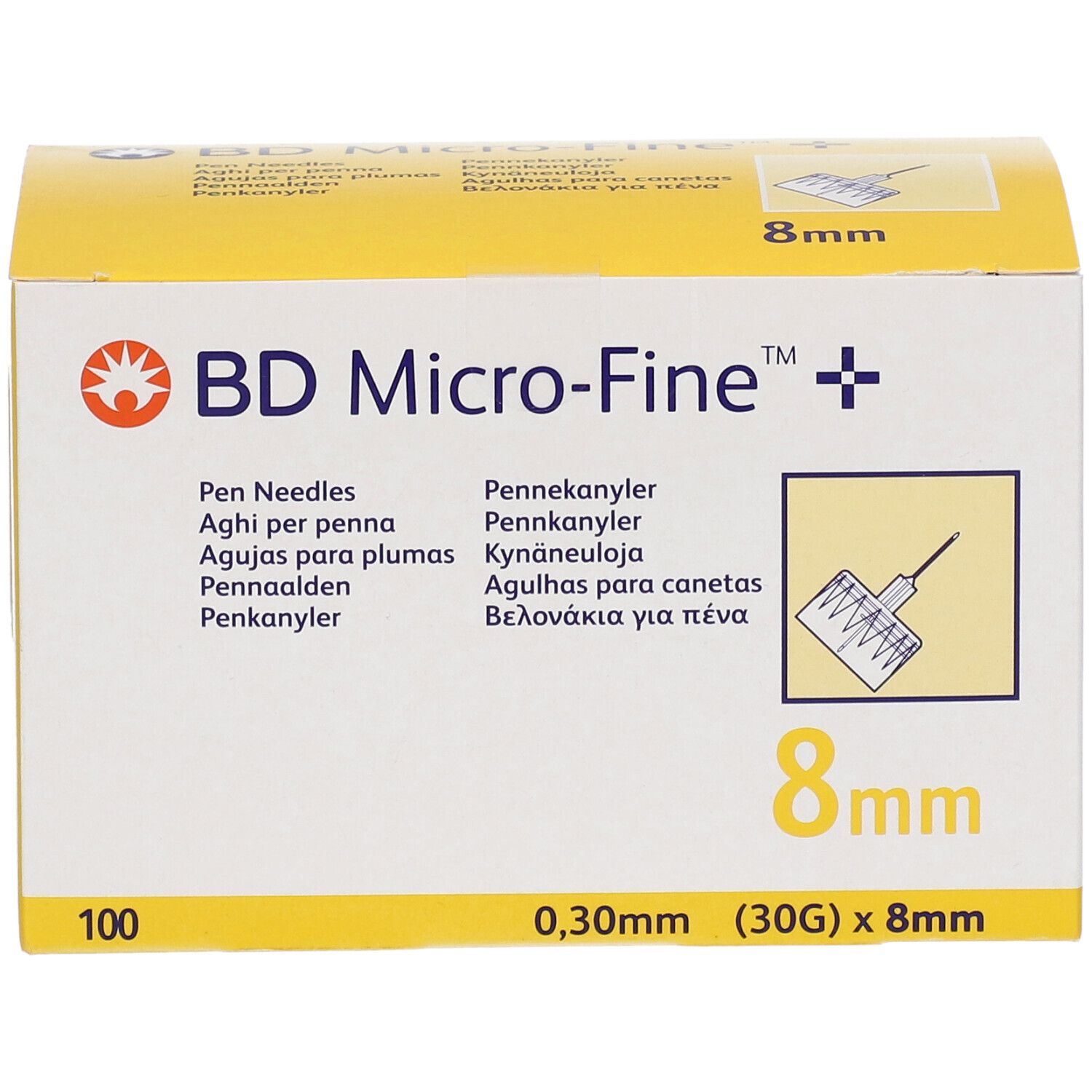 BD Micro-Fine Pen-Nadeln, 8mm, 30G, 100 Stück.