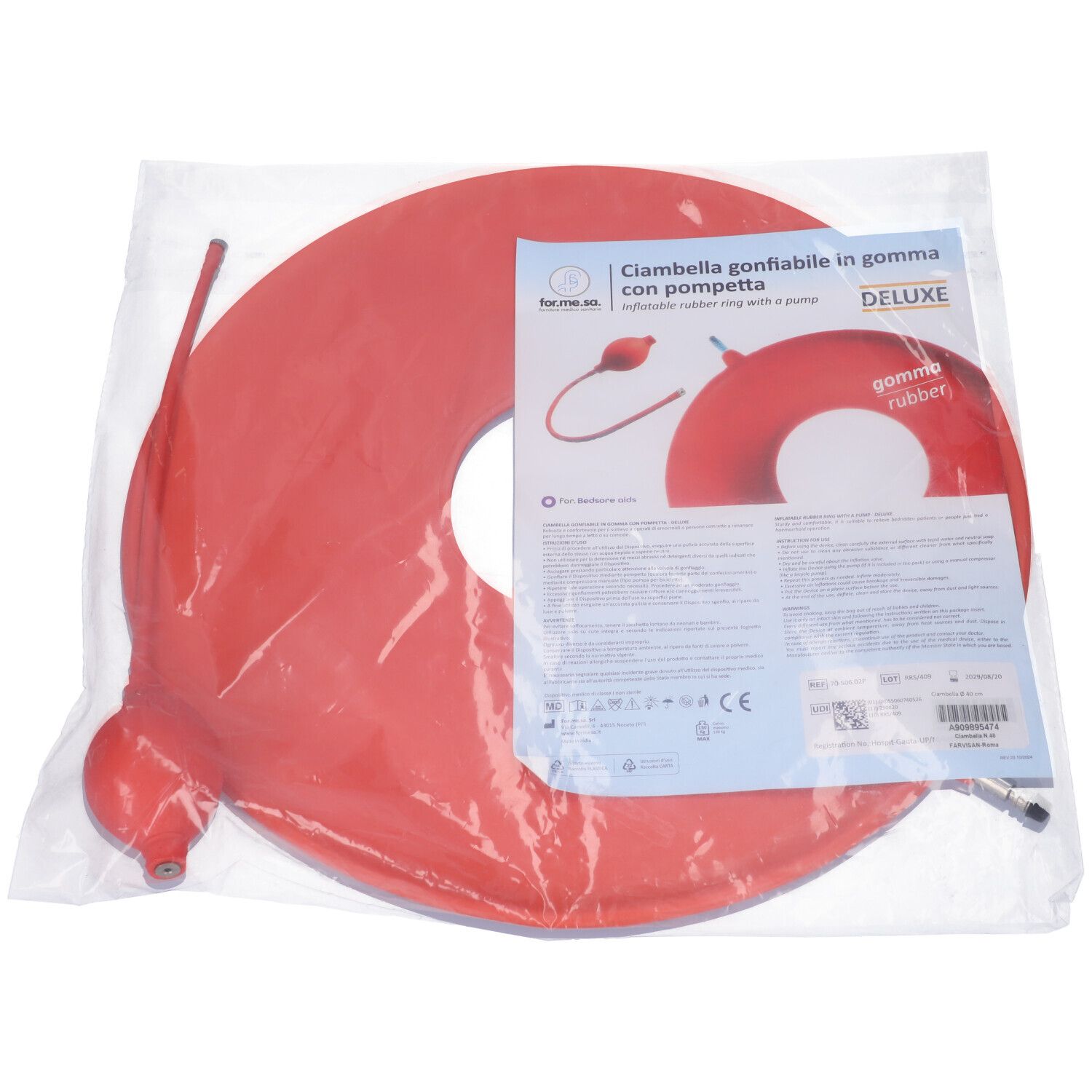 Ciambella Gonfiabile Per Invalidi In Gomma Rossa Team Deluxe Con Pompa 40Cm Diametro