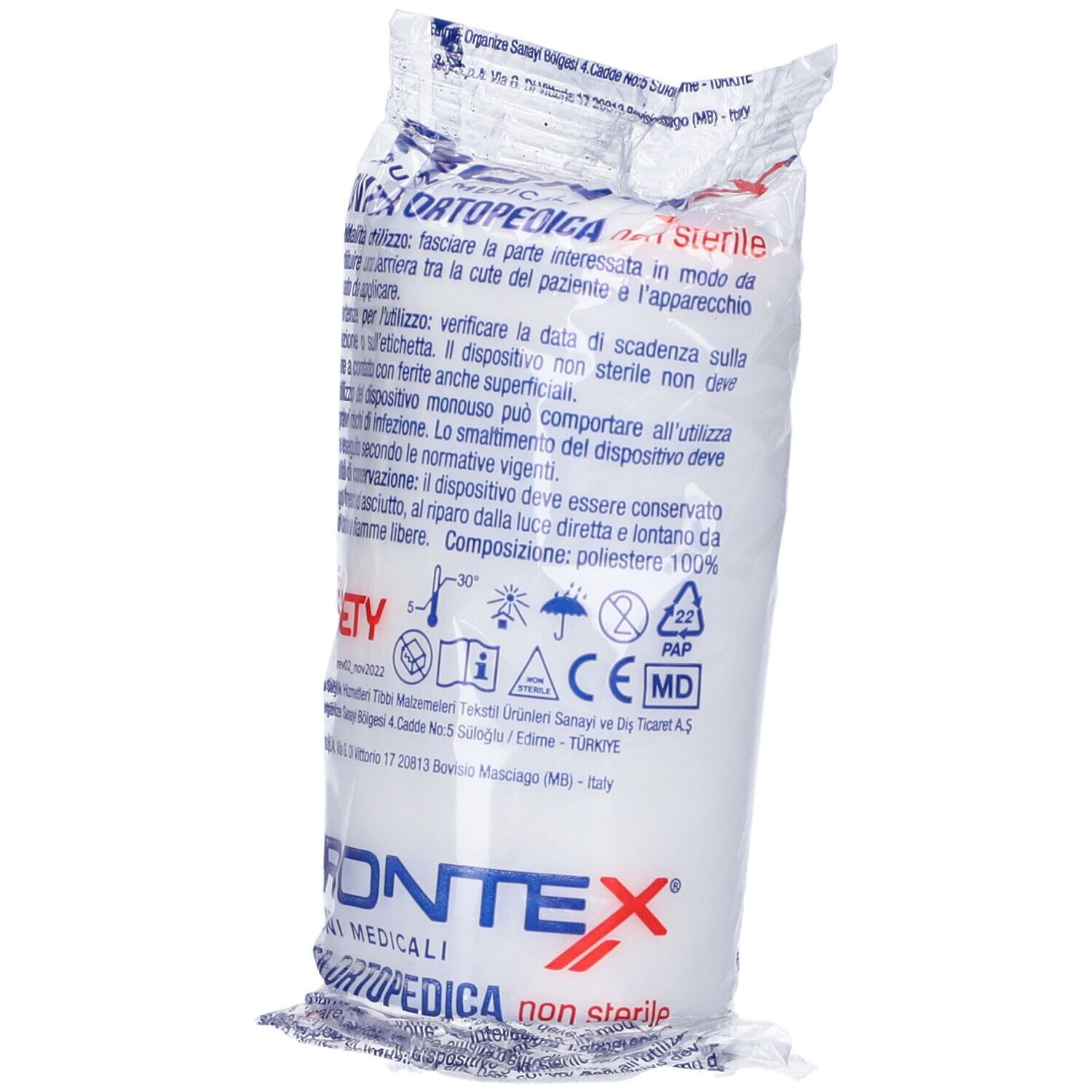 Verpackte medizinische Binde, 4m x 10cm, aus 100% Polyester.