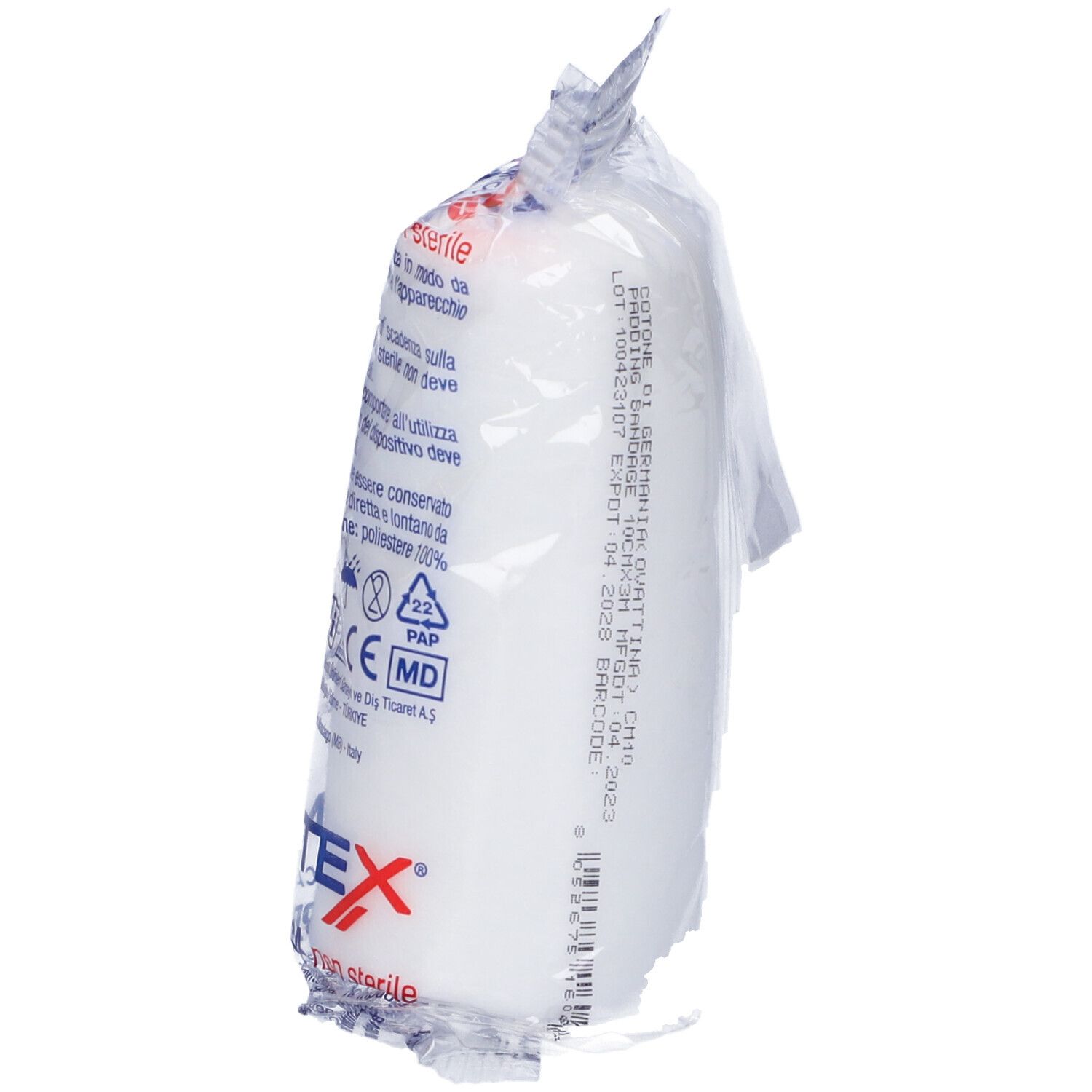 Verpackte medizinische Binde, 4m x 10cm, aus 100% Polyester.