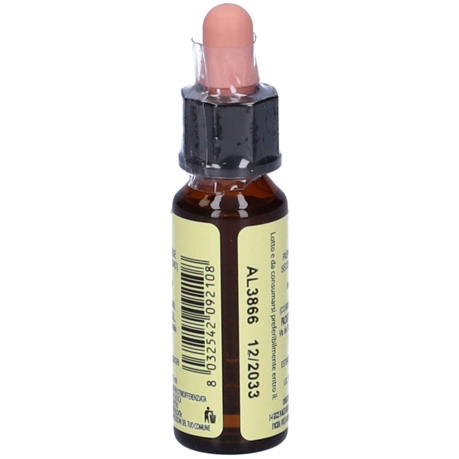 Flacone di vetro marrone con contagocce. Etichetta: Crab Apple, 10ml, 27% Vol. Ingredienti e produttore visibili.