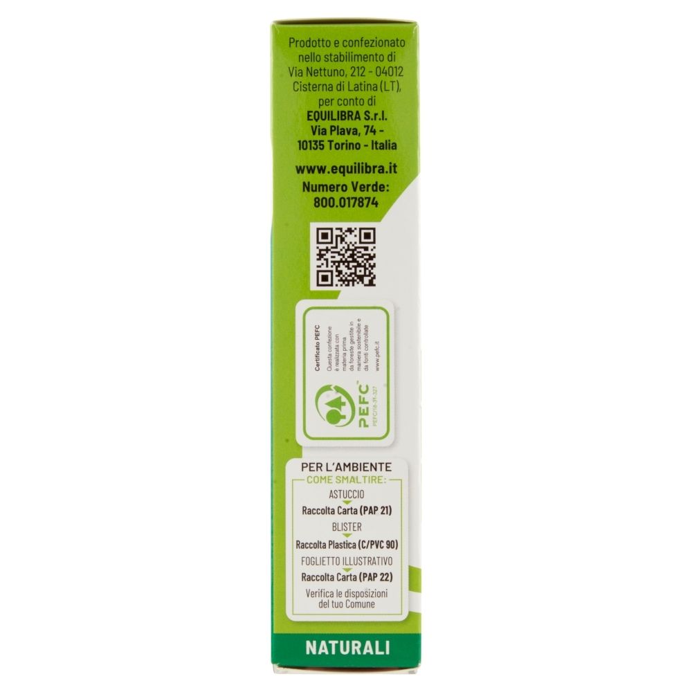 Seite der Mirtillo-Verpackung. Text: Herstelleradresse, Umweltinformationen. Enthält QR-Code.