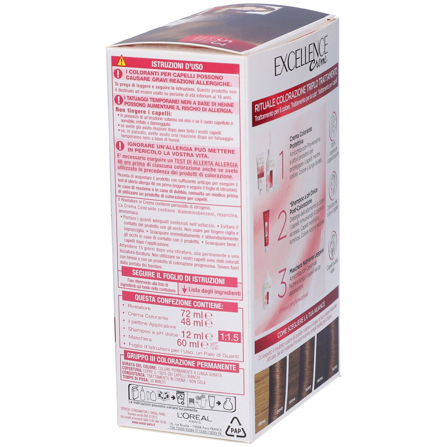 L'Oréal Excellence Crème 5.3. Confezione con testo e informazioni sul contenuto.