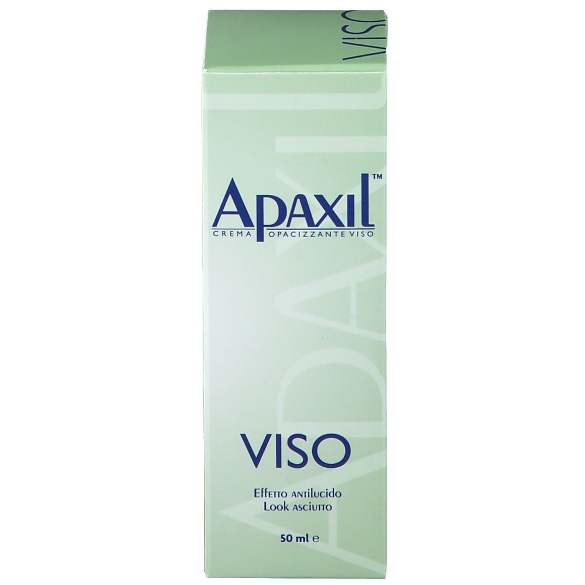 Confezione verde del prodotto con il nome Apaxil e la scritta 'VISO'. Contiene testo in italiano.