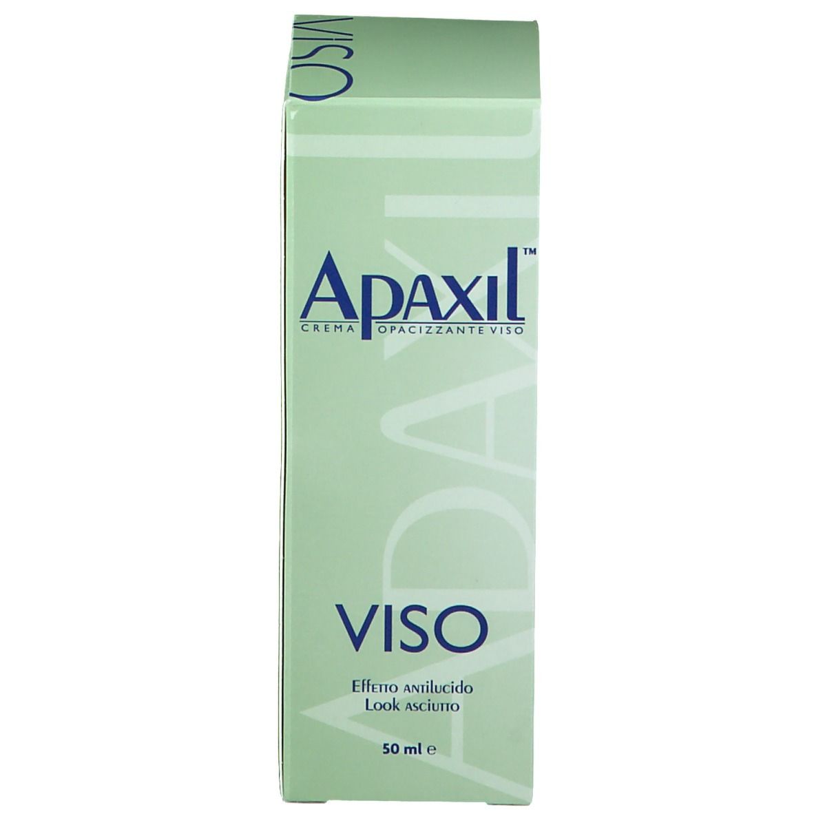 Confezione verde del prodotto con il nome Apaxil e la scritta 'VISO'. Contiene testo in italiano.