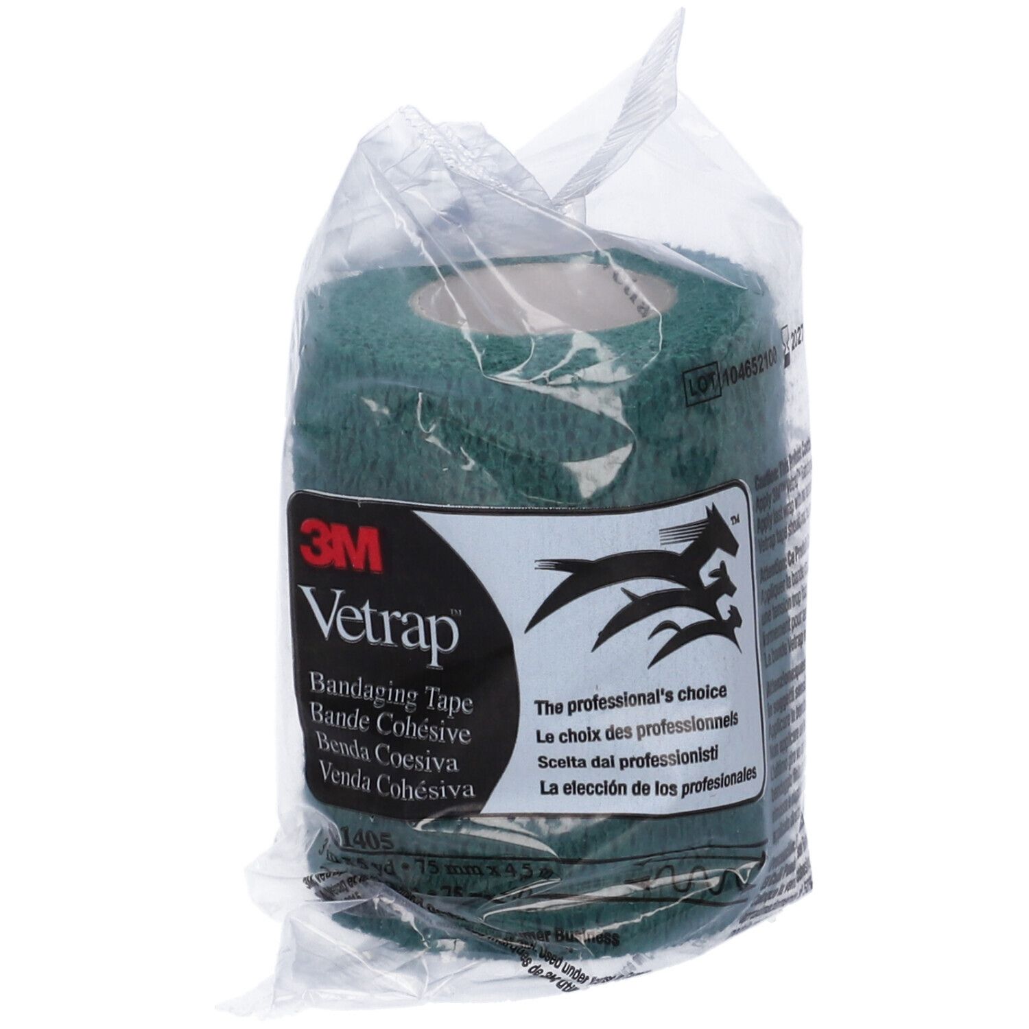 Benda verde in confezione trasparente. Stampa: 3M Vetrap, logo con cavallo.