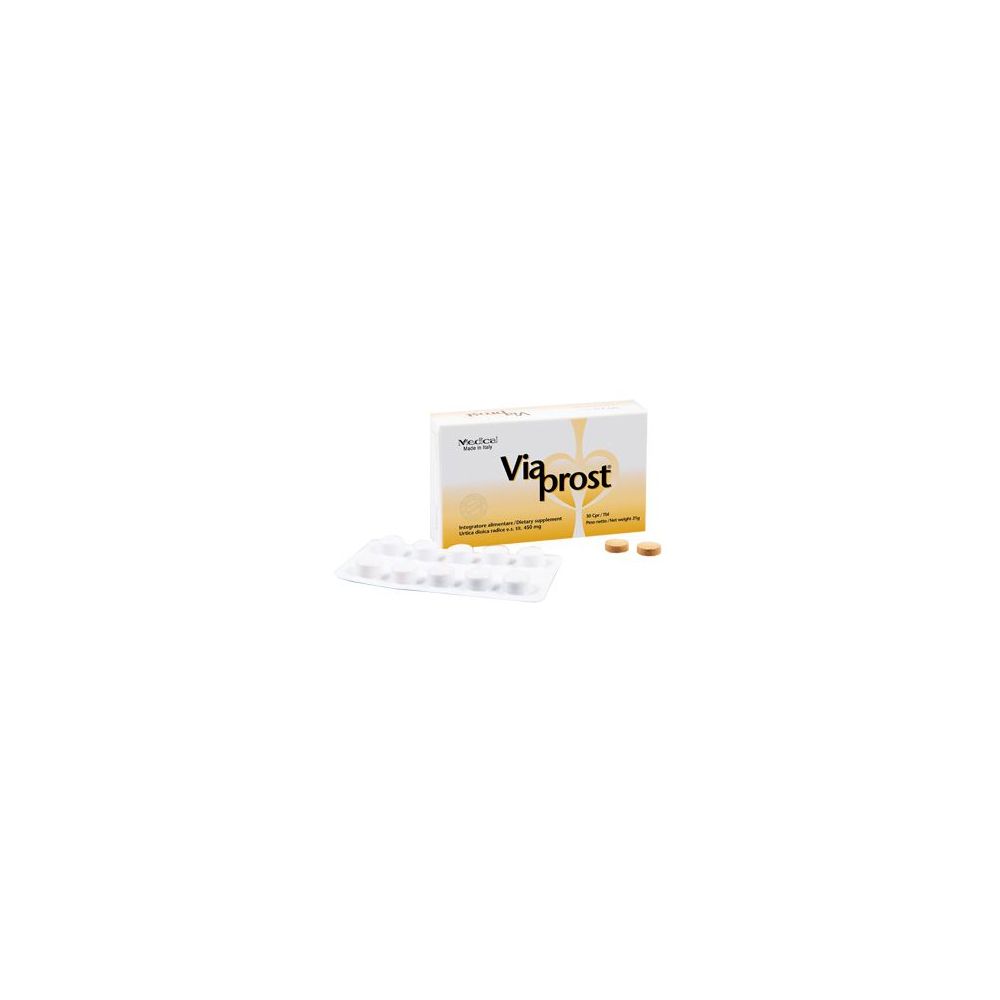 Confezione di Viaprost, blister e compresse sfuse. Scritta Viaprost.