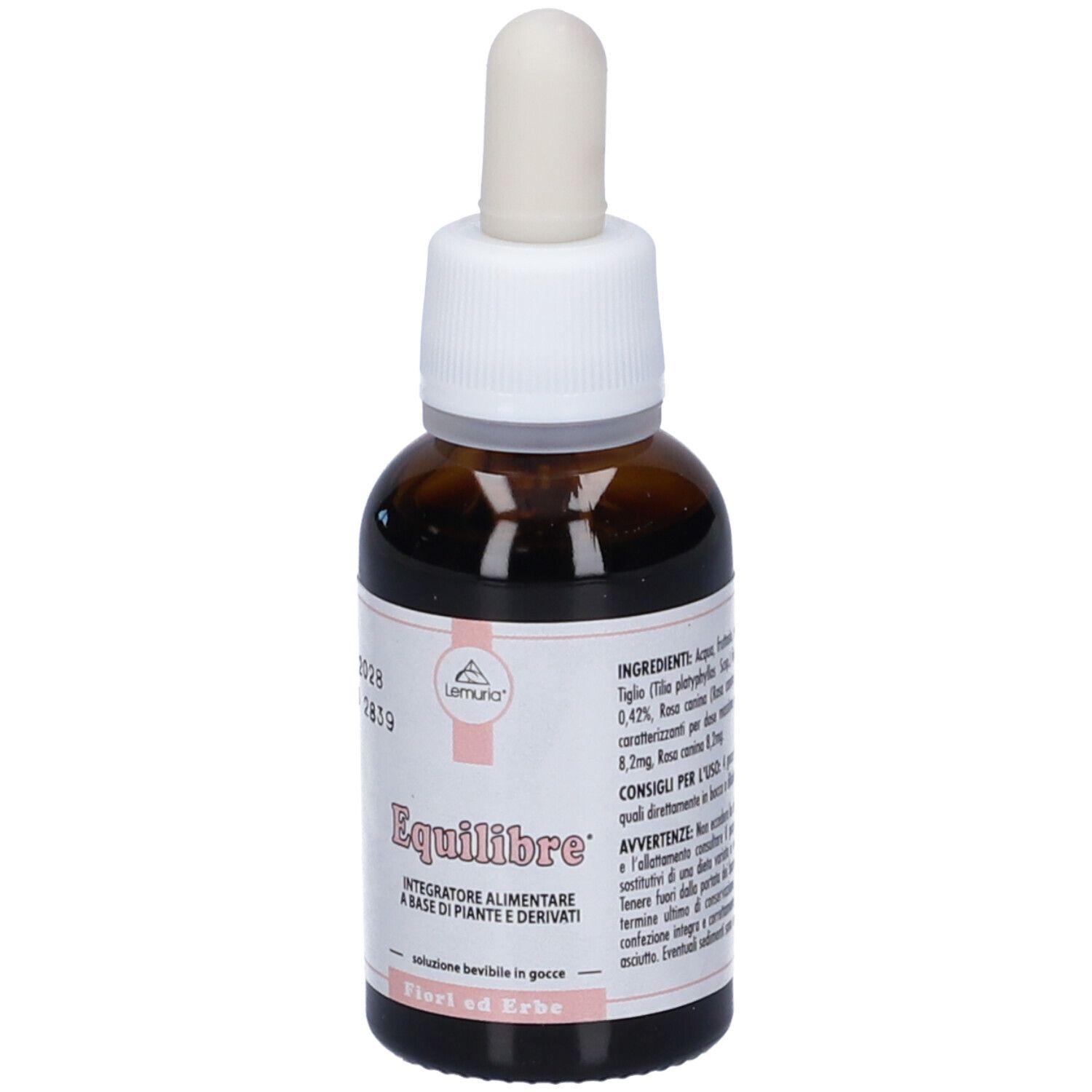 Braunglasflasche mit weißem Deckel und Pipette. Etikett mit Produktnamen und Inhaltsstoffen. Tropfen.