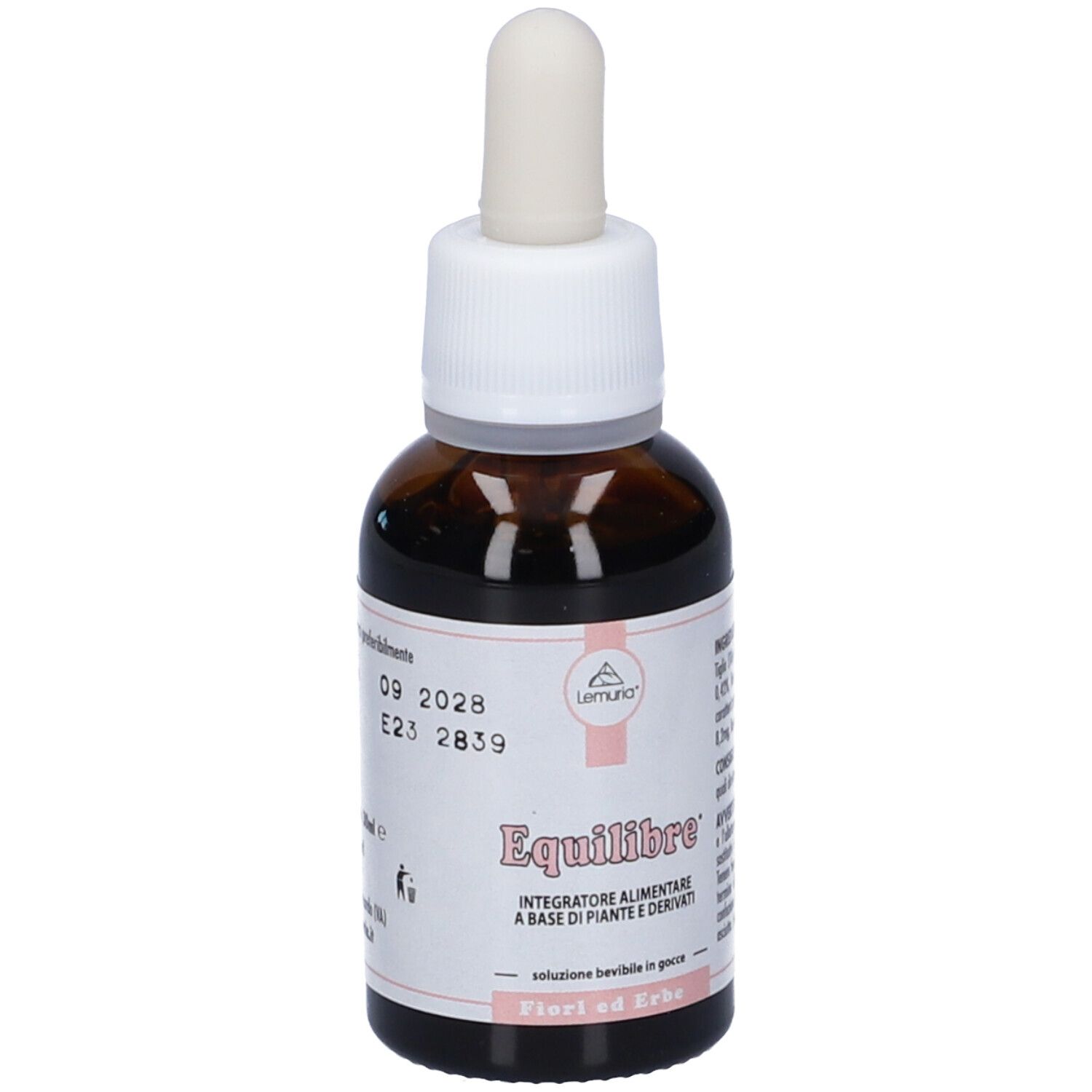 Braunglasflasche mit weißem Deckel und Pipette. Etikett mit Produktnamen und Inhaltsstoffen. Tropfen.
