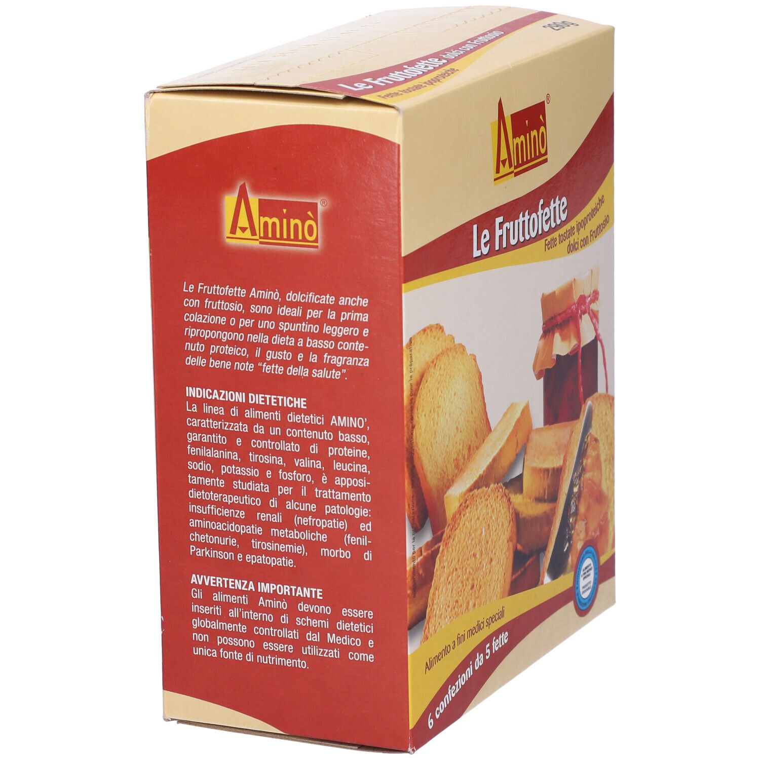 Retro della confezione Amino' Fruttofette. Testo sul prodotto e informazioni nutrizionali.