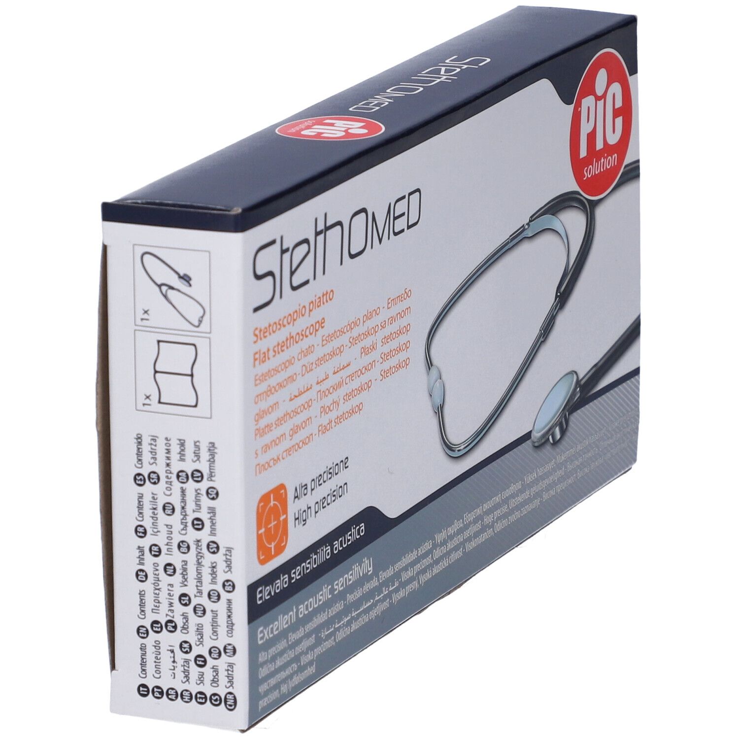 Verpackung eines Stethoskops mit der Aufschrift 'StethoMED'.