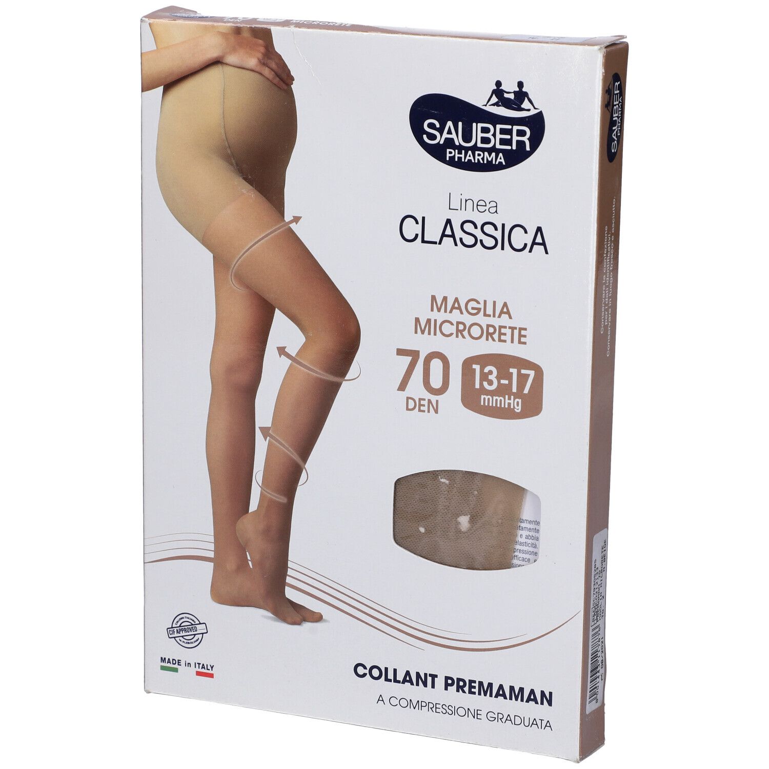 Confezione collant Sauber Classica Premaman. Beige, 70 den. Donna con collant. Nome del prodotto.