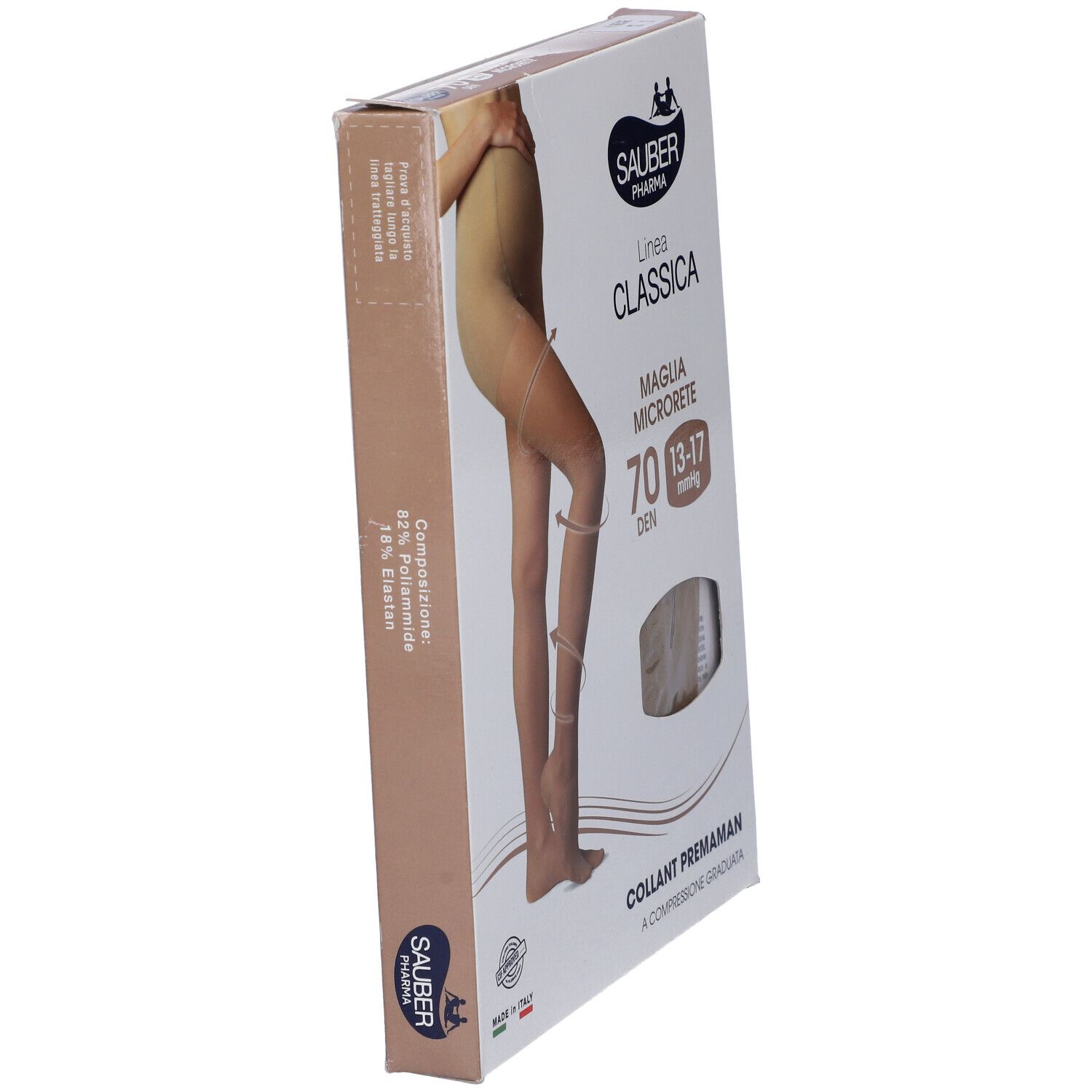 Confezione collant Sauber Classica Premaman. Beige, 70 den. Vista laterale. Informazioni sul prodotto.