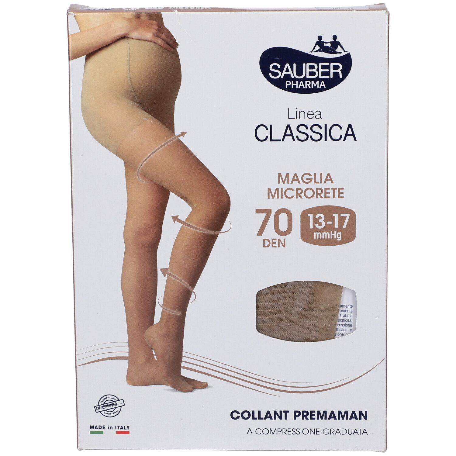 Confezione collant Sauber Classica Premaman. Beige, 70 den. Donna con collant. Nome del prodotto.