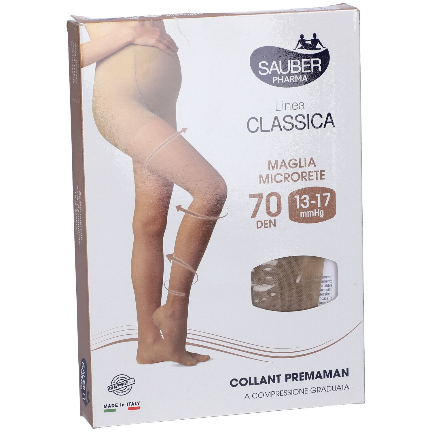 Confezione collant Sauber Classica Premaman. Beige, 70 den. Donna con collant. Nome del prodotto.