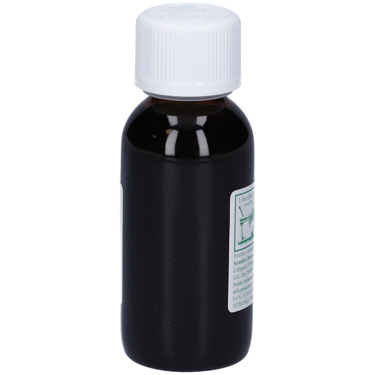 Flacone di vetro marrone con tappo bianco. Scritta: Artemisia, 60 ml, Tit. 1:10.
