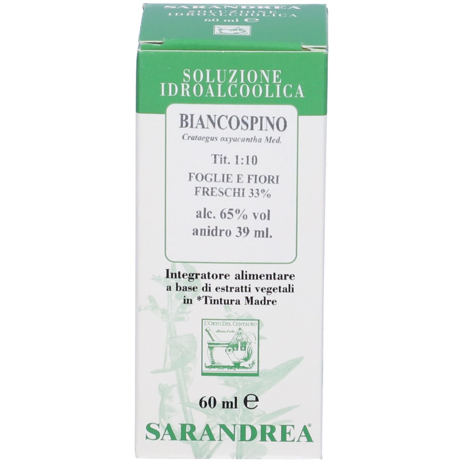 Scatola verde e bianca con testo. La scatola riporta 'Biancospino'.