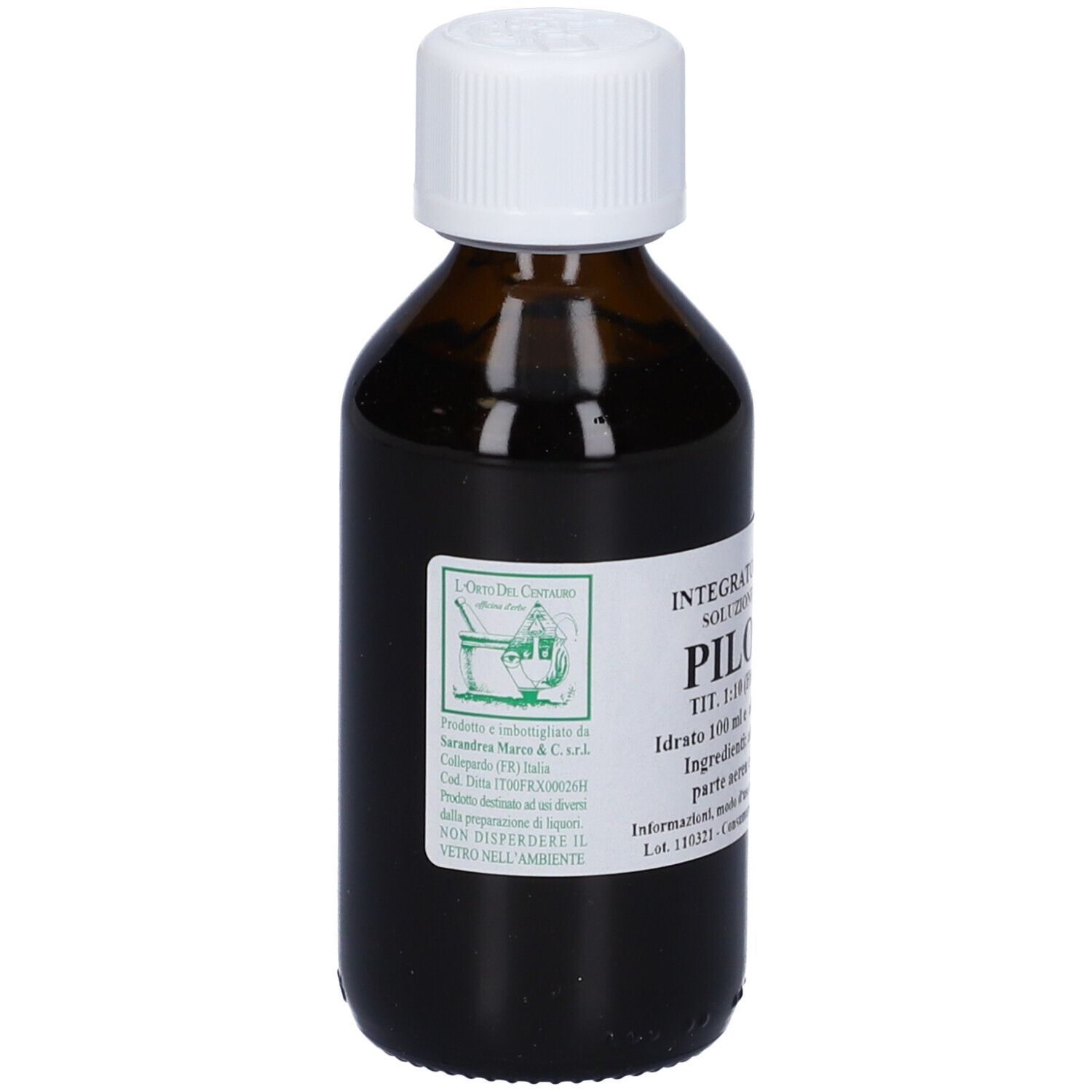 Flacone di vetro marrone con tappo bianco ed etichetta. L'etichetta riporta 'Pilosella'.