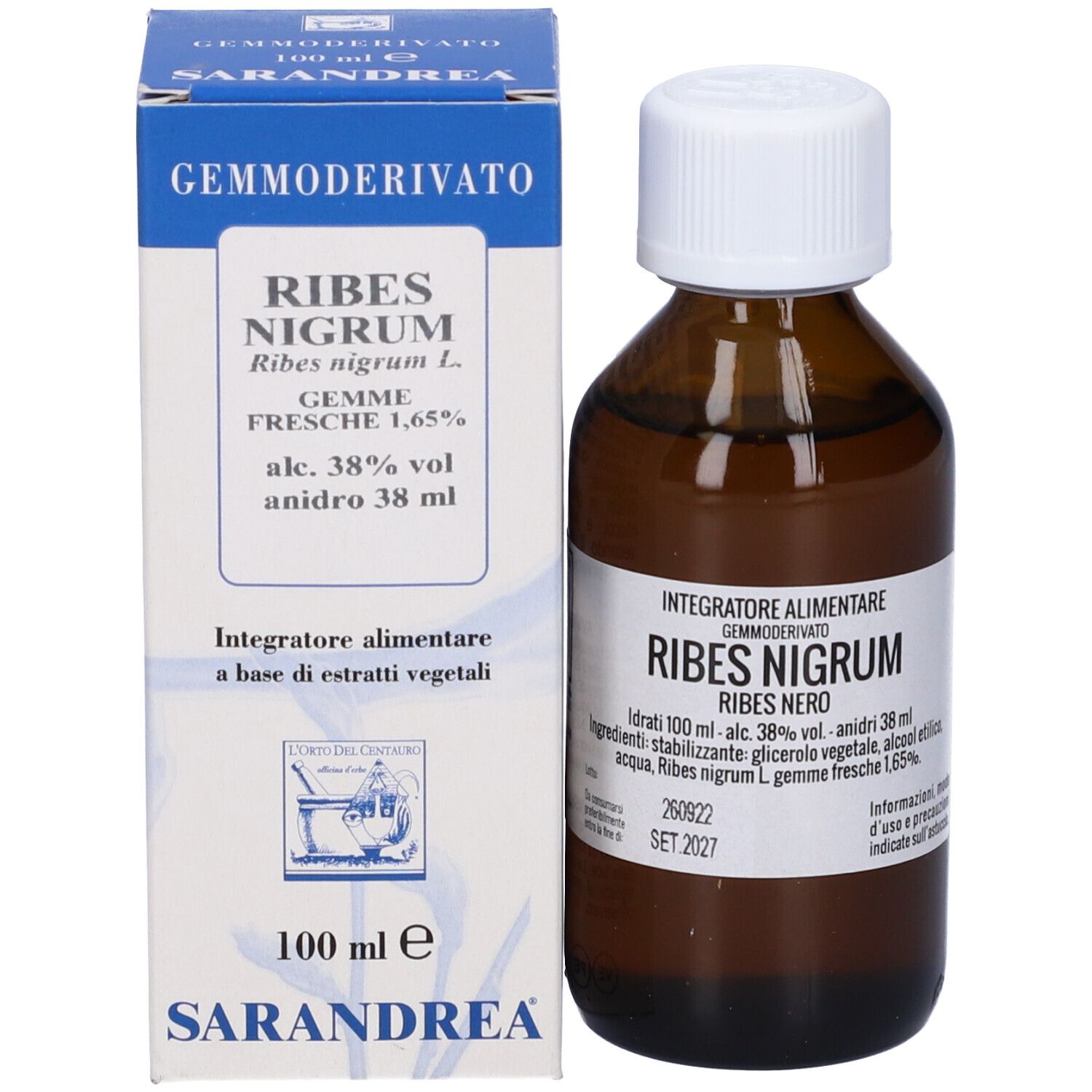 Flacone di vetro marrone con tappo bianco ed etichetta, accanto a una scatola. Sul flacone e sulla scatola è presente del testo.