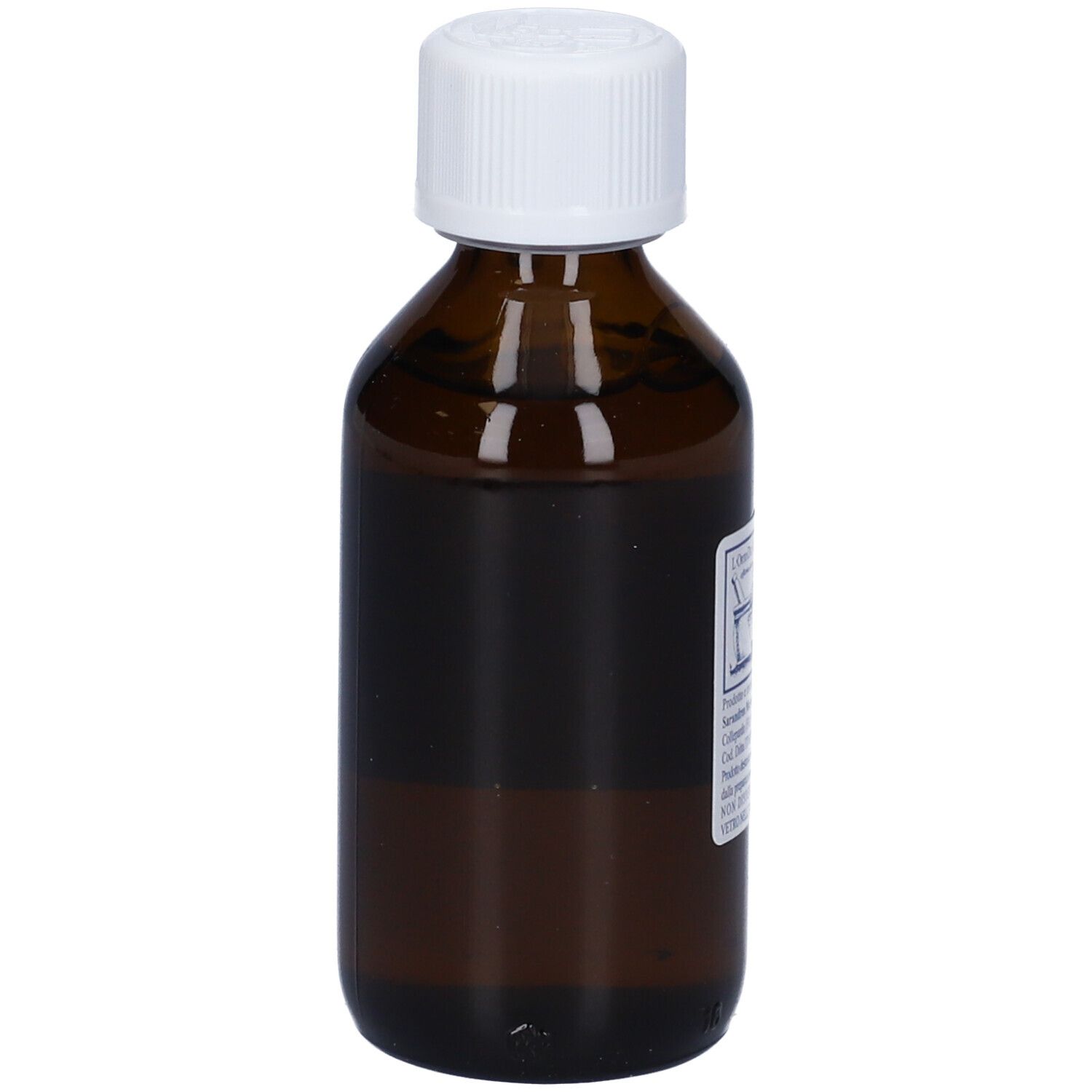Flacone di vetro marrone con tappo bianco ed etichetta. L'etichetta riporta 'RUBUS'.