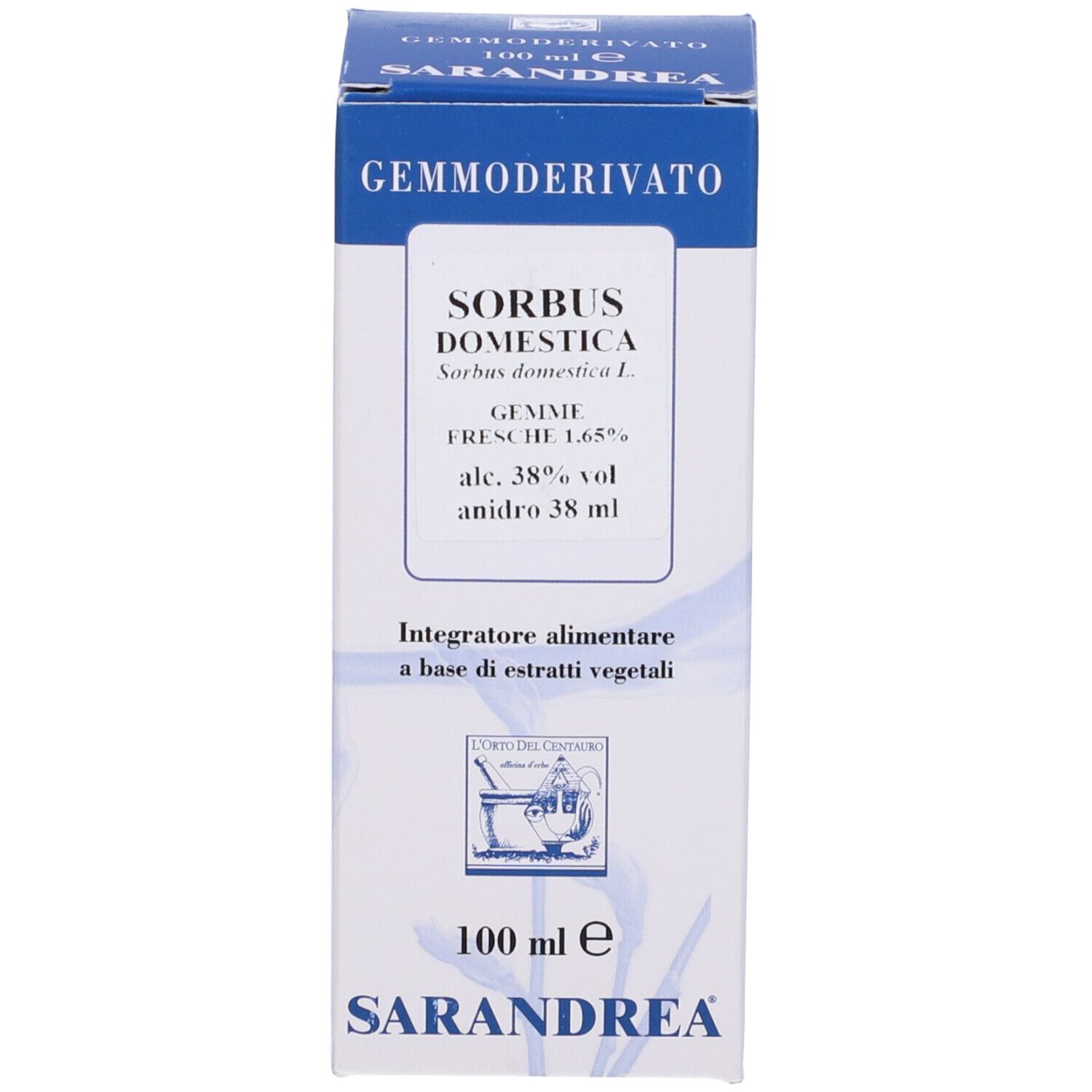 Scatola con scritta: Gemmoderivato, Sorbus Domestica, Sarandrea.