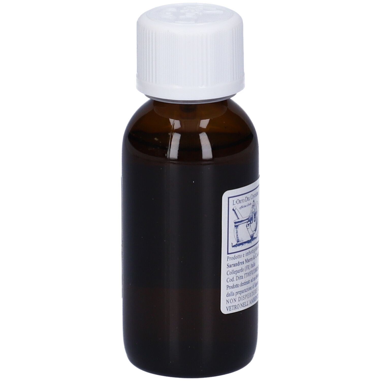 Flacone di vetro marrone con tappo bianco. Scritta: Vaccinium Vitis-Idaea, Mirtillo Rosso, 60 ml.