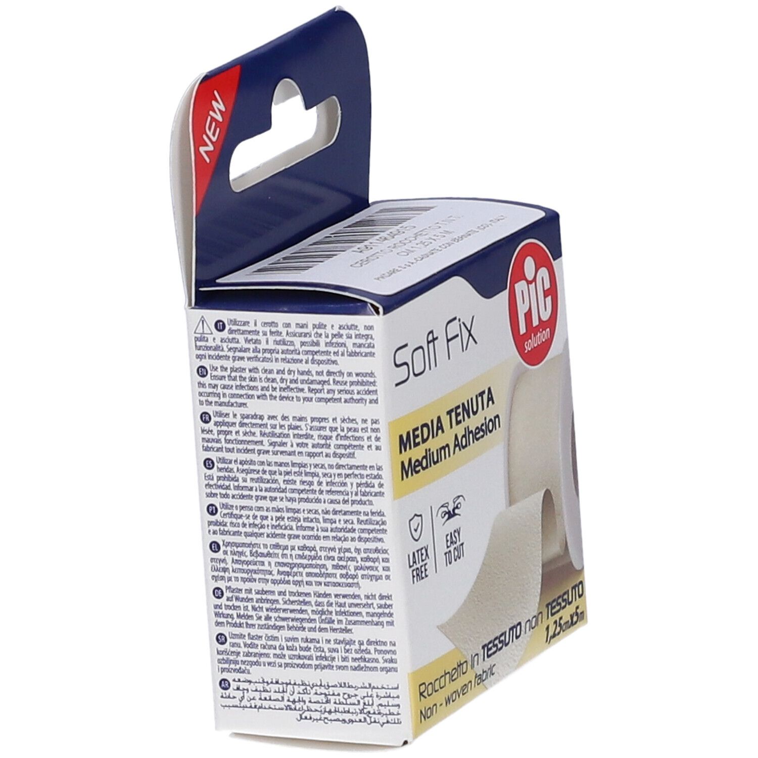 Soft Fix Klebeband, mittlere Haftung, 1,25 cm x 5 m, latexfrei.
