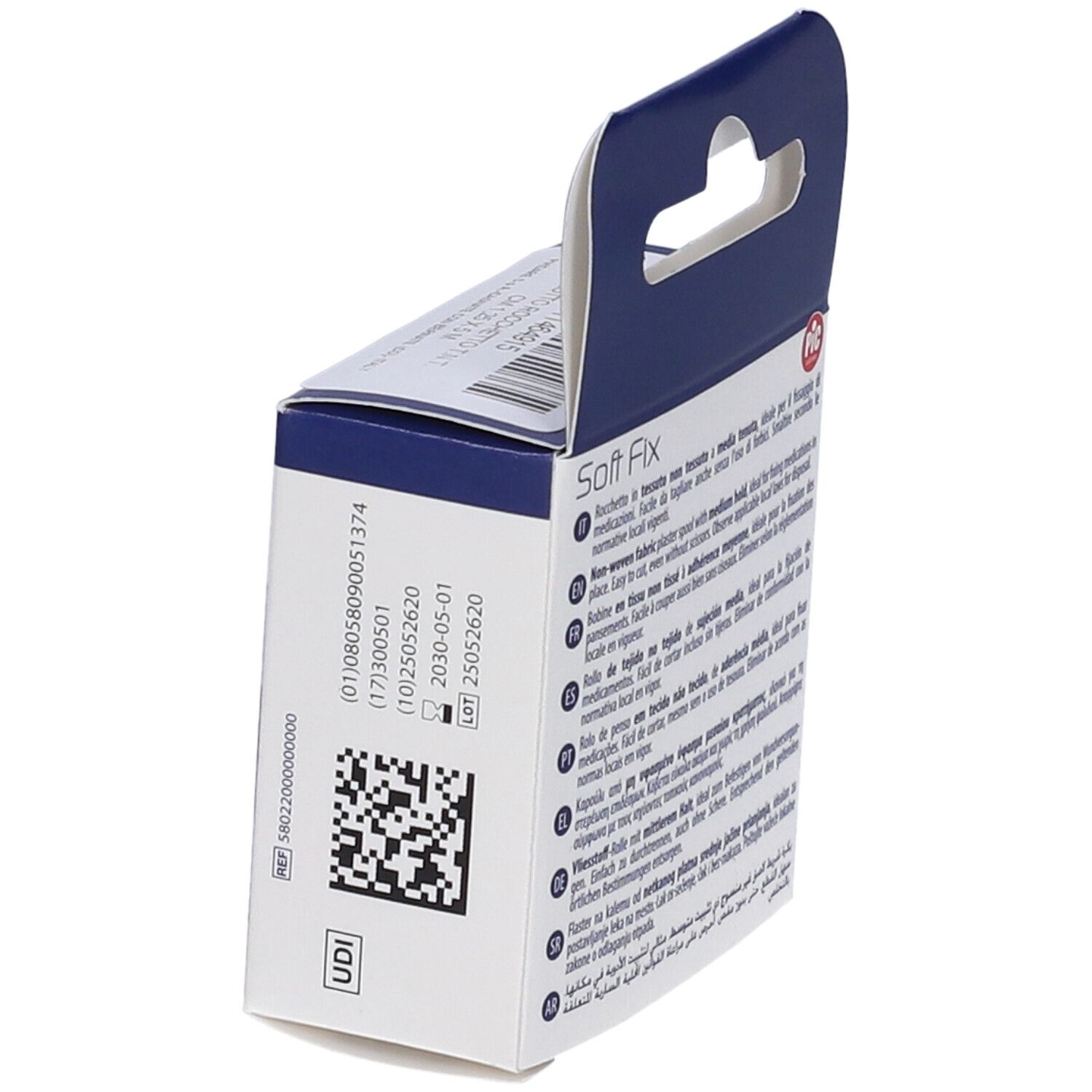 Soft Fix Vlies-Pflasterrolle mit Klebeband, ideal für Medikamentenbefestigung.