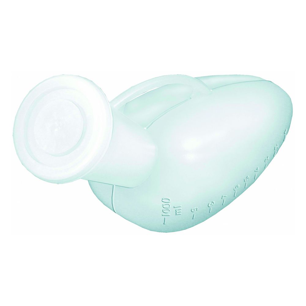 Orinatoio bianco con tappo e manico. Scala fino a 1000 ml. Plastica.