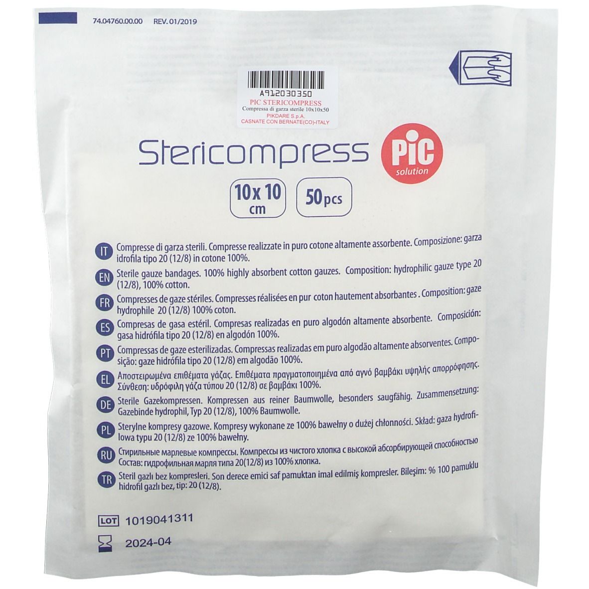 PIC Garza Compressa Idrofila Pic 10x10cm 4 Strati Fustella