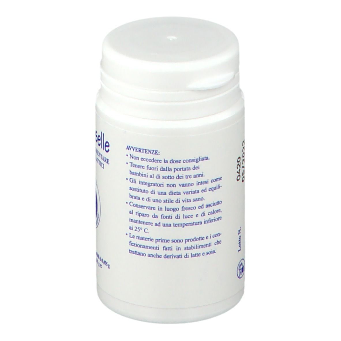 Flacone bianco con tappo a vite. Testo con avvertenze e data di scadenza. Marca: BROMATECH.