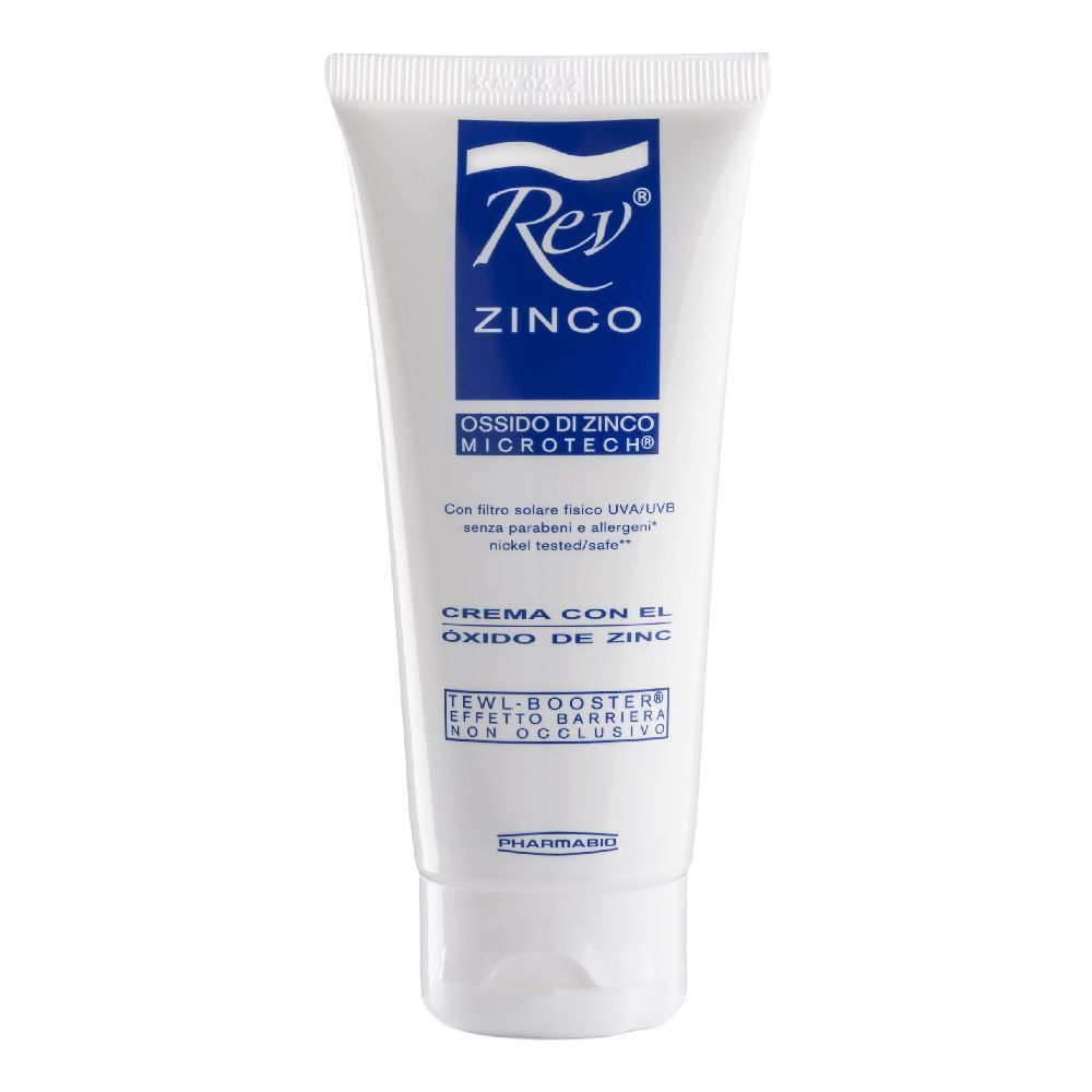Rev Zinco Tube mit blauer und weißer Beschriftung, zeigt die Marke und Produktinformationen.