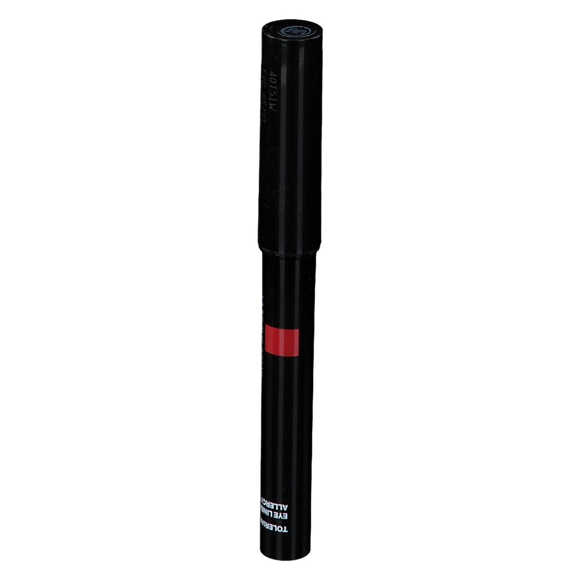 Geschlossener schwarzer Eyeliner-Stift. Roter Streifen und Produktname.