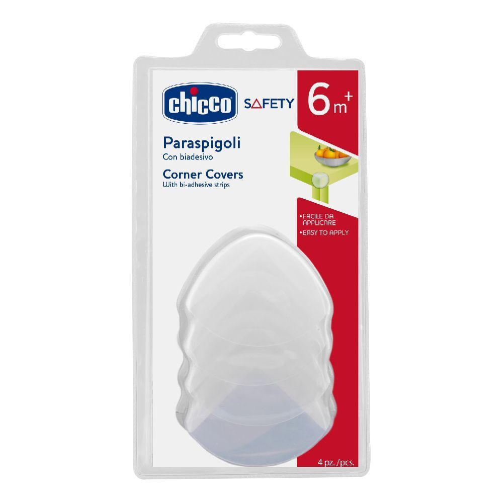 Chicco Paraspigoli, 4 pezzi. Protezioni angolari trasparenti in blister. Con strisce adesive. Età: 6m+.