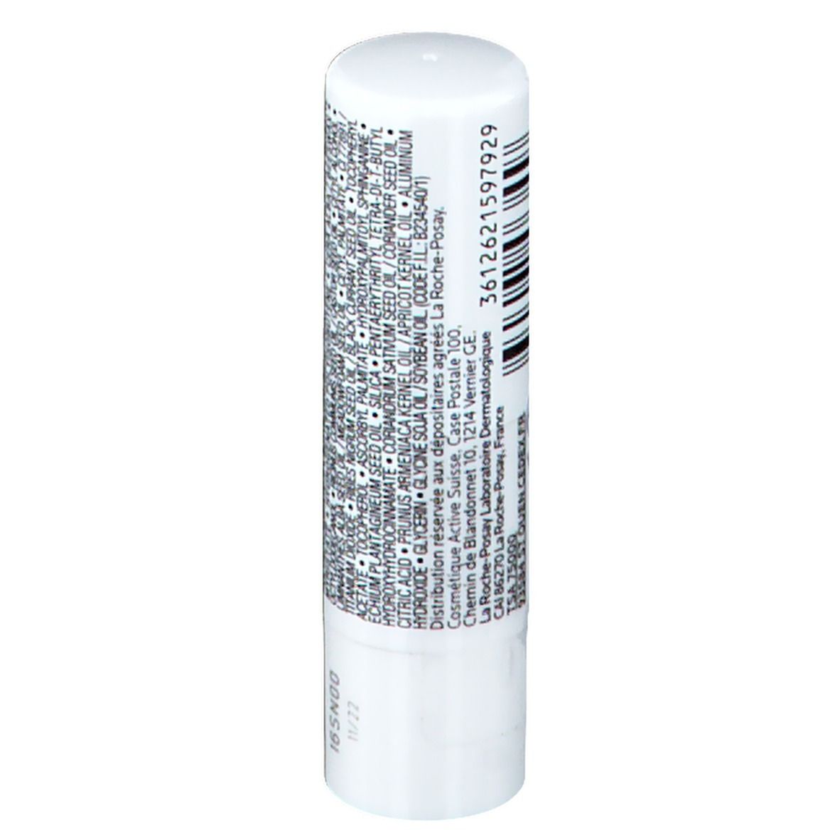 Stick labbra bianco con quadrato blu. Scritta: La Roche-Posay, Nutritic Levres, Biolipids + Ceramide 5, 4,7 ml.