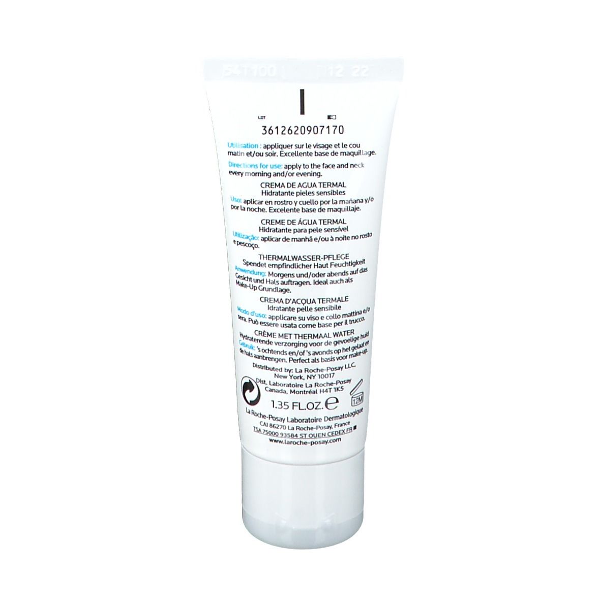 Dos du tube. Texte multilingue. 1.35 FL.OZ. 40 ml. Informations fabricant et ingrédients.