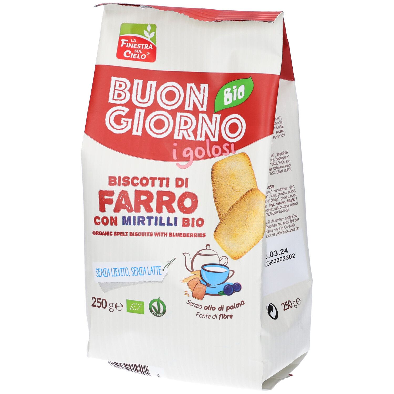 Confezione 'Buon Giorno i golosi'. Biscotti di farro e mirtilli bio. 250g.