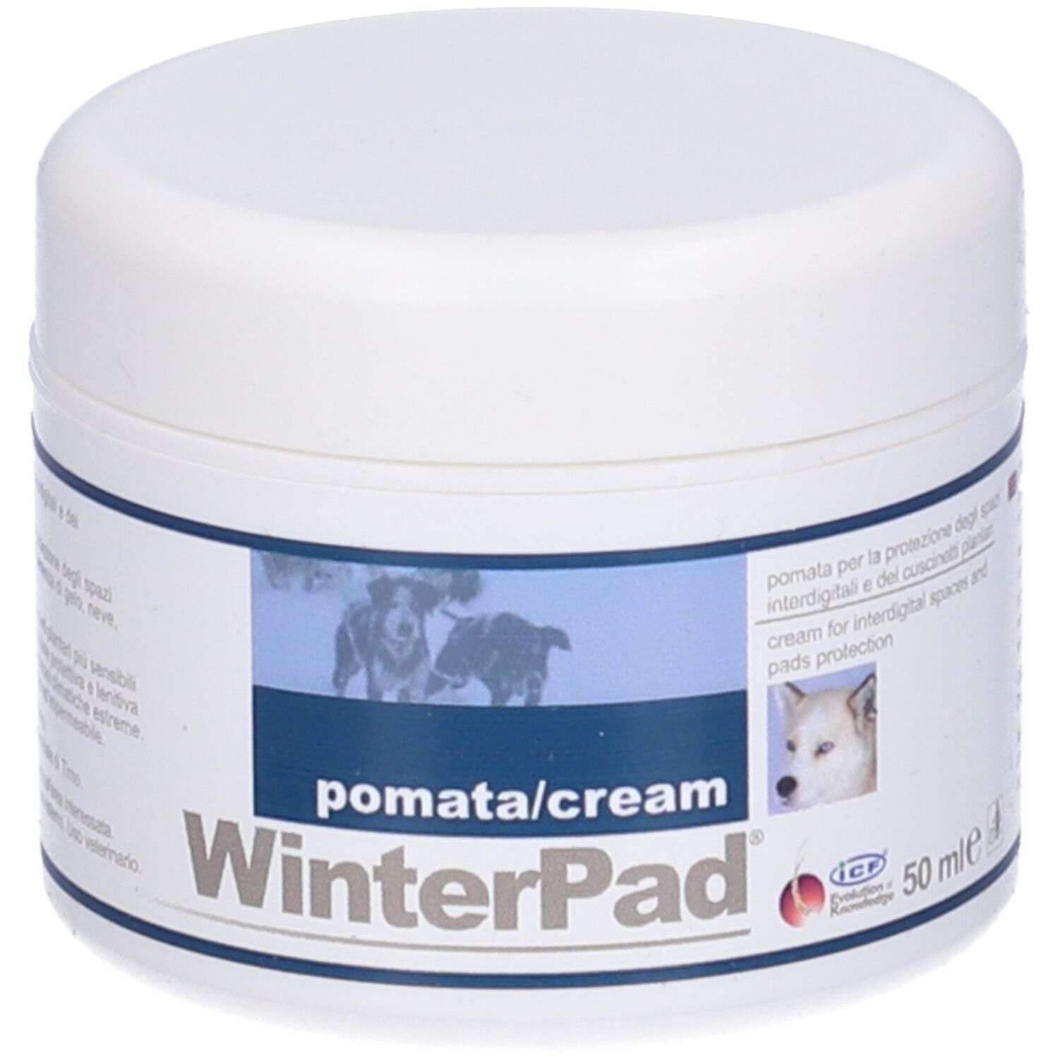Pot blanc WinterPad. Logo et nom du produit. Chiens. 50 ml.