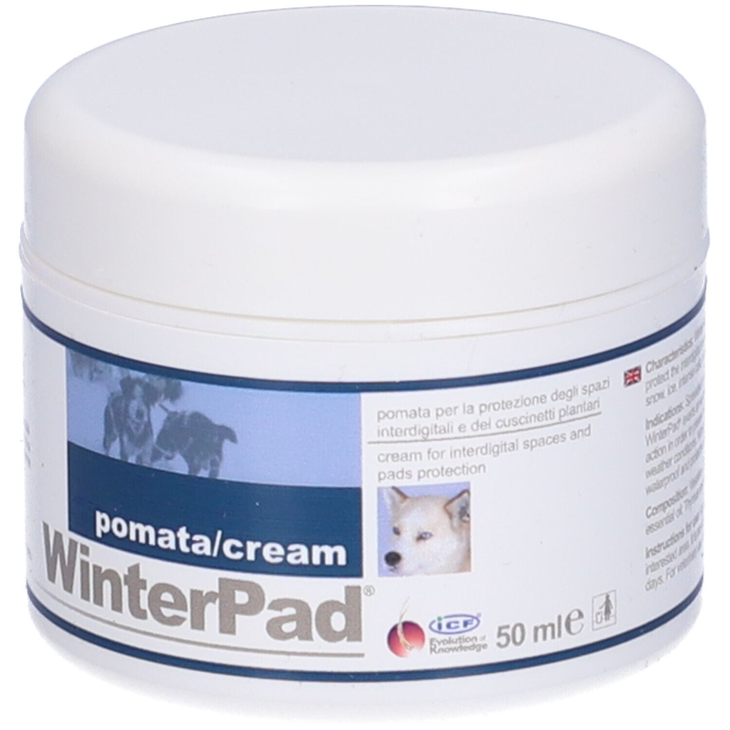 Pot blanc WinterPad. Logo et nom du produit. Chiens. 50 ml.