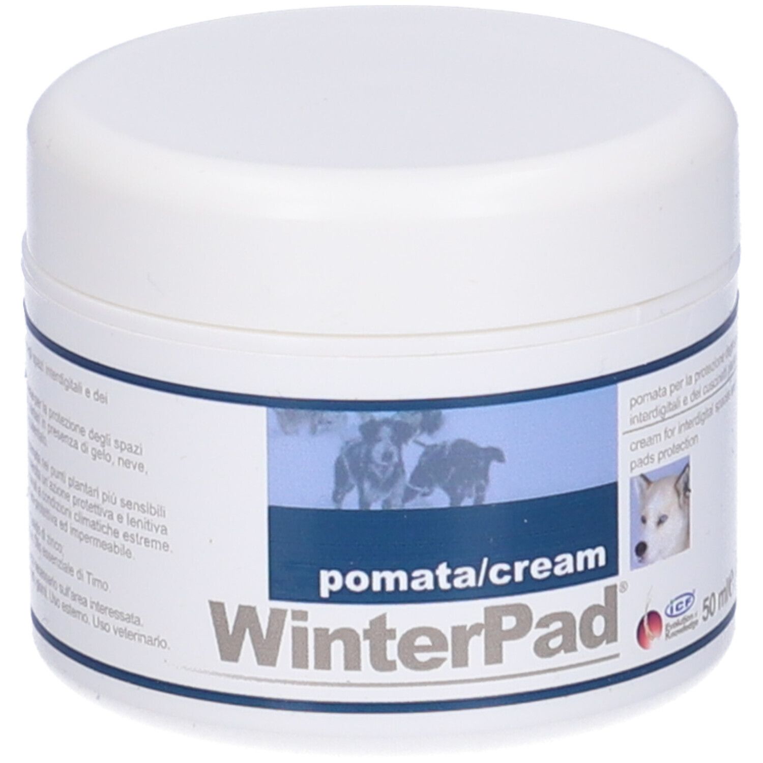 Pot blanc WinterPad. Logo et nom du produit. Chiens. 50 ml.