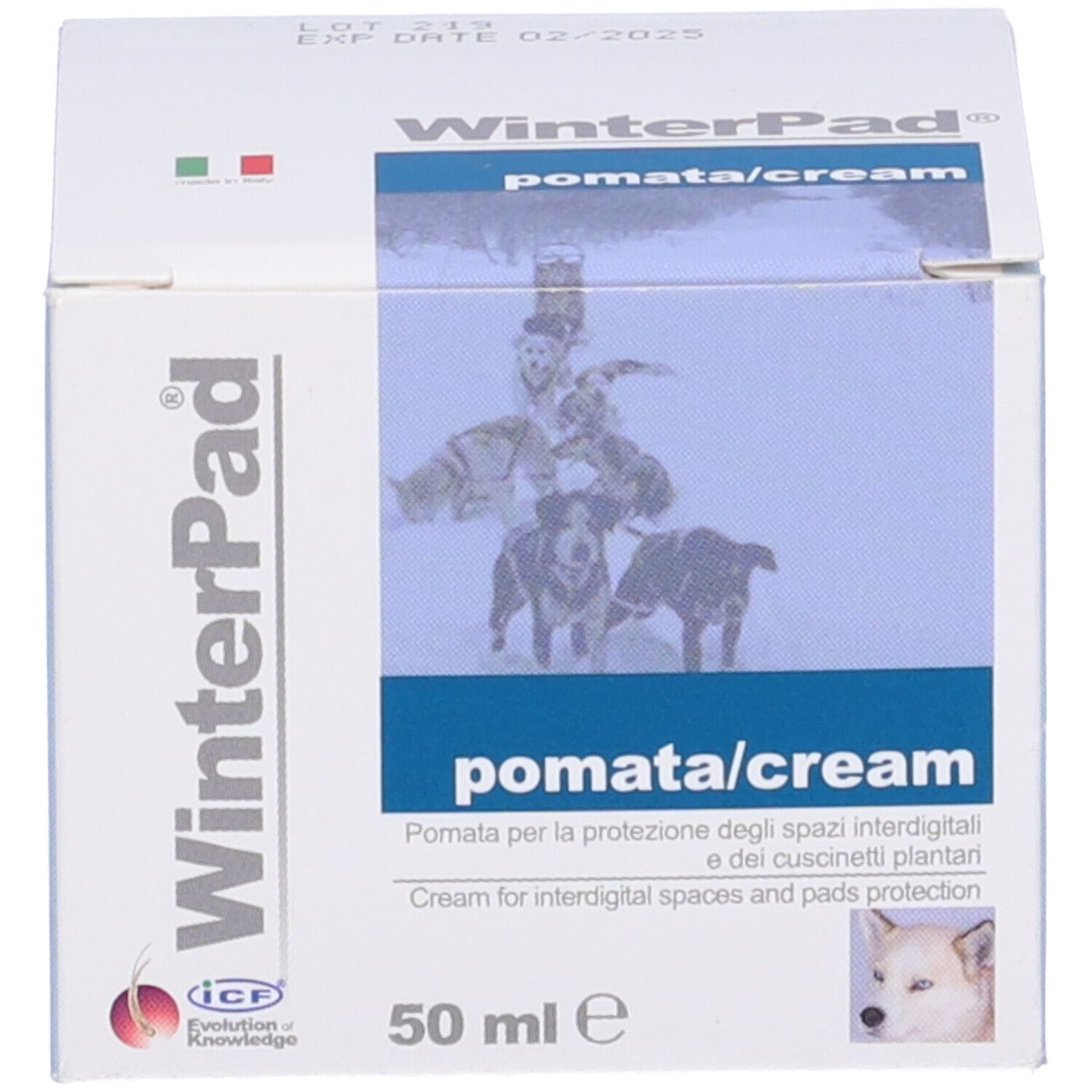 Boîte WinterPad. Logo et nom du produit. Chiens. 50 ml.