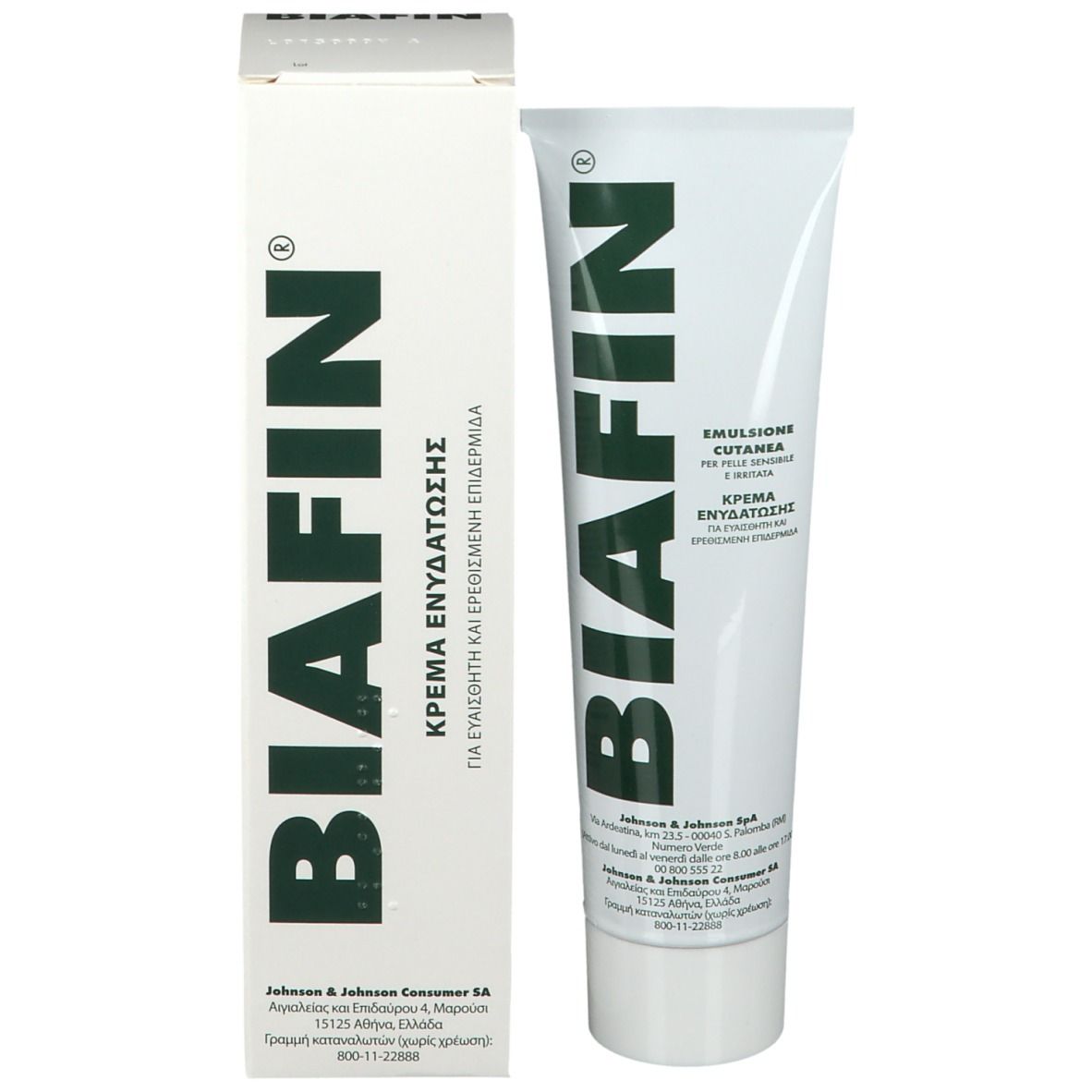 Emballage du produit avec tube et boîte. Logo BIAFIN et nom du produit.